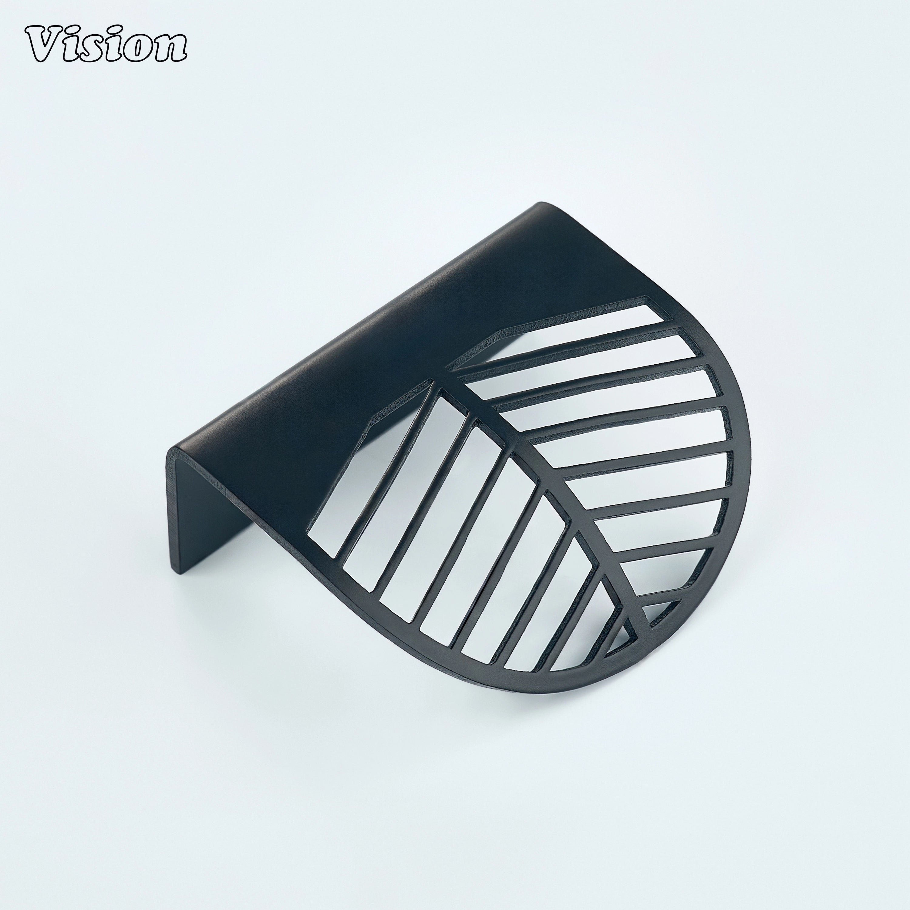 Black plain lip pull cabinet handle with decorative design for drawers