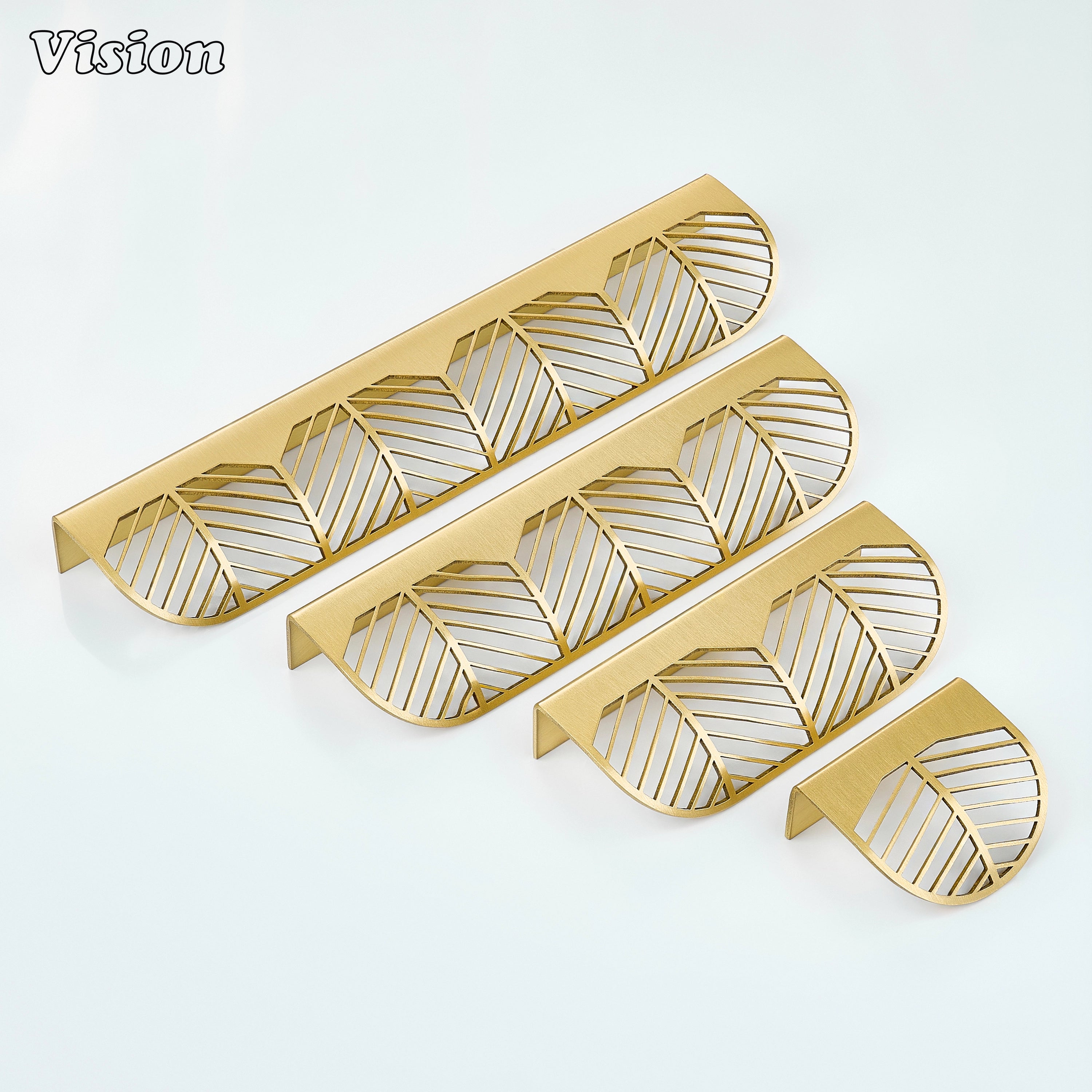 Gold plain brass cabinet handle with decorative cut pattern for modern wardrobe drawers