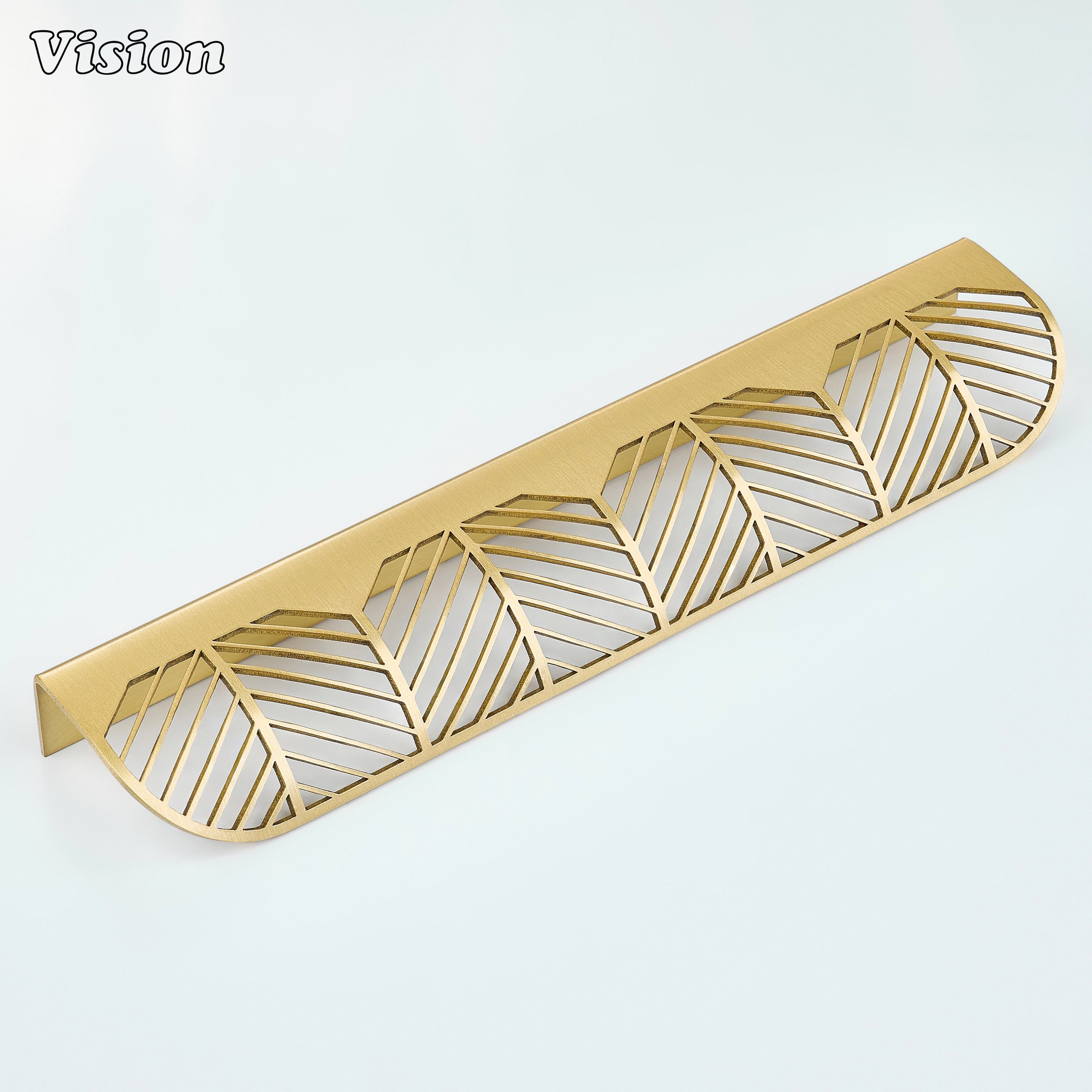 Cabinet handle with plain profile in Gold finish featuring leaf design for furniture drawers