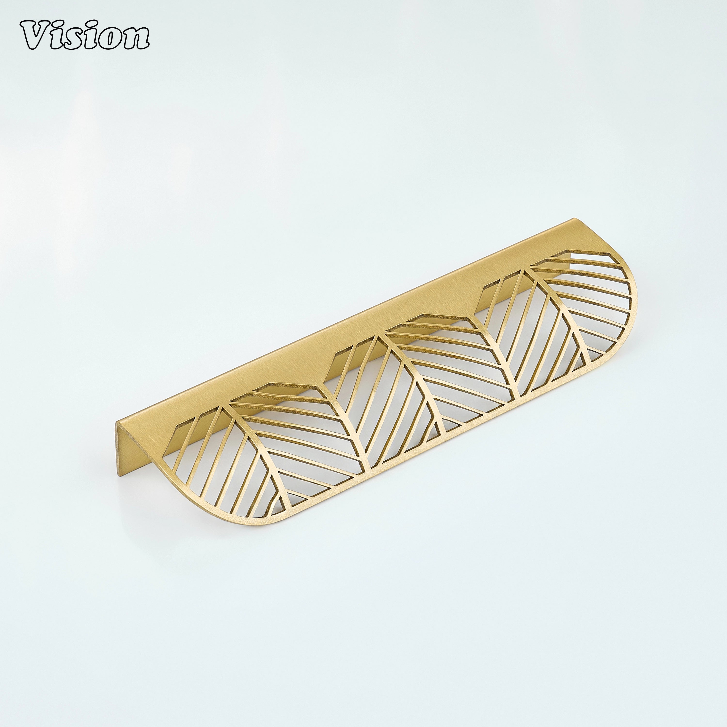 Gold finish plain cabinet handle with cut brass pattern for kitchen storage units
