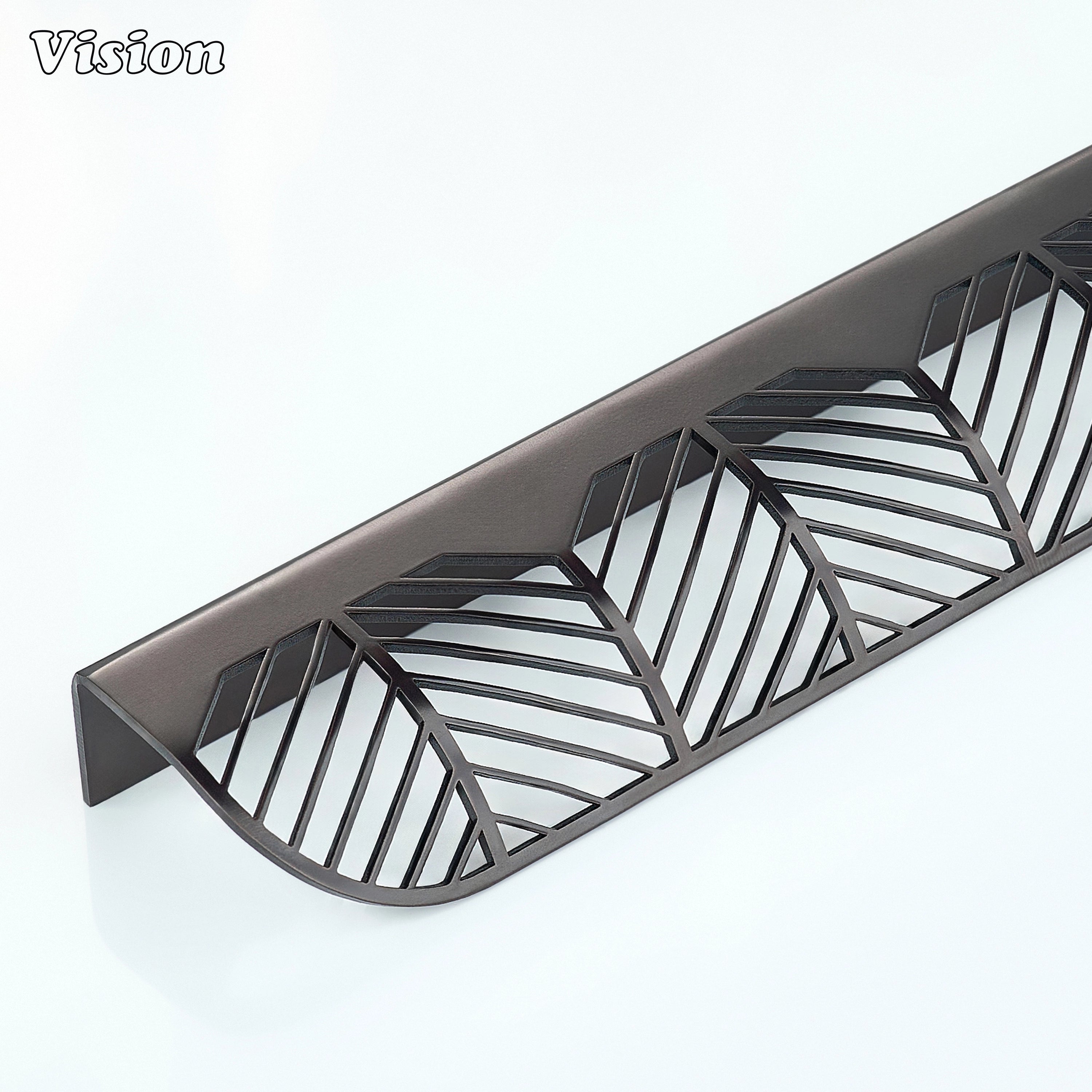 Plain cabinet handle in Oil Rubbed Bronze finish with leaf cut brass design