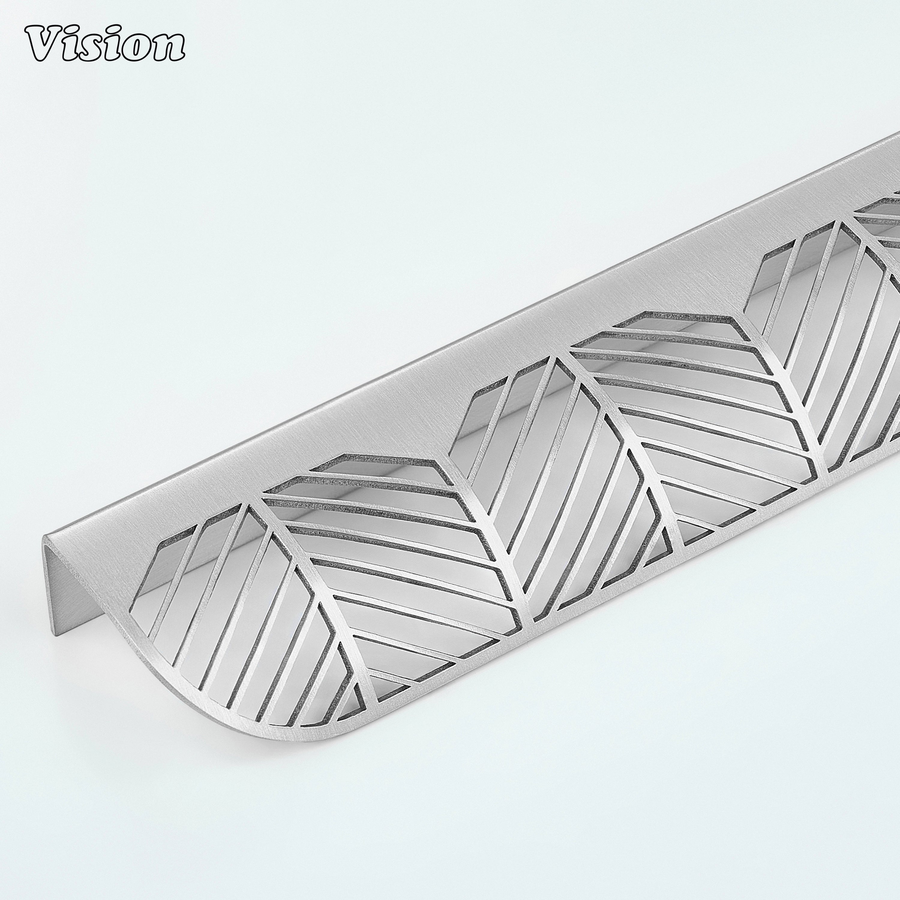 Plain cabinet handle in Silver finish with leaf cut brass lip pull design