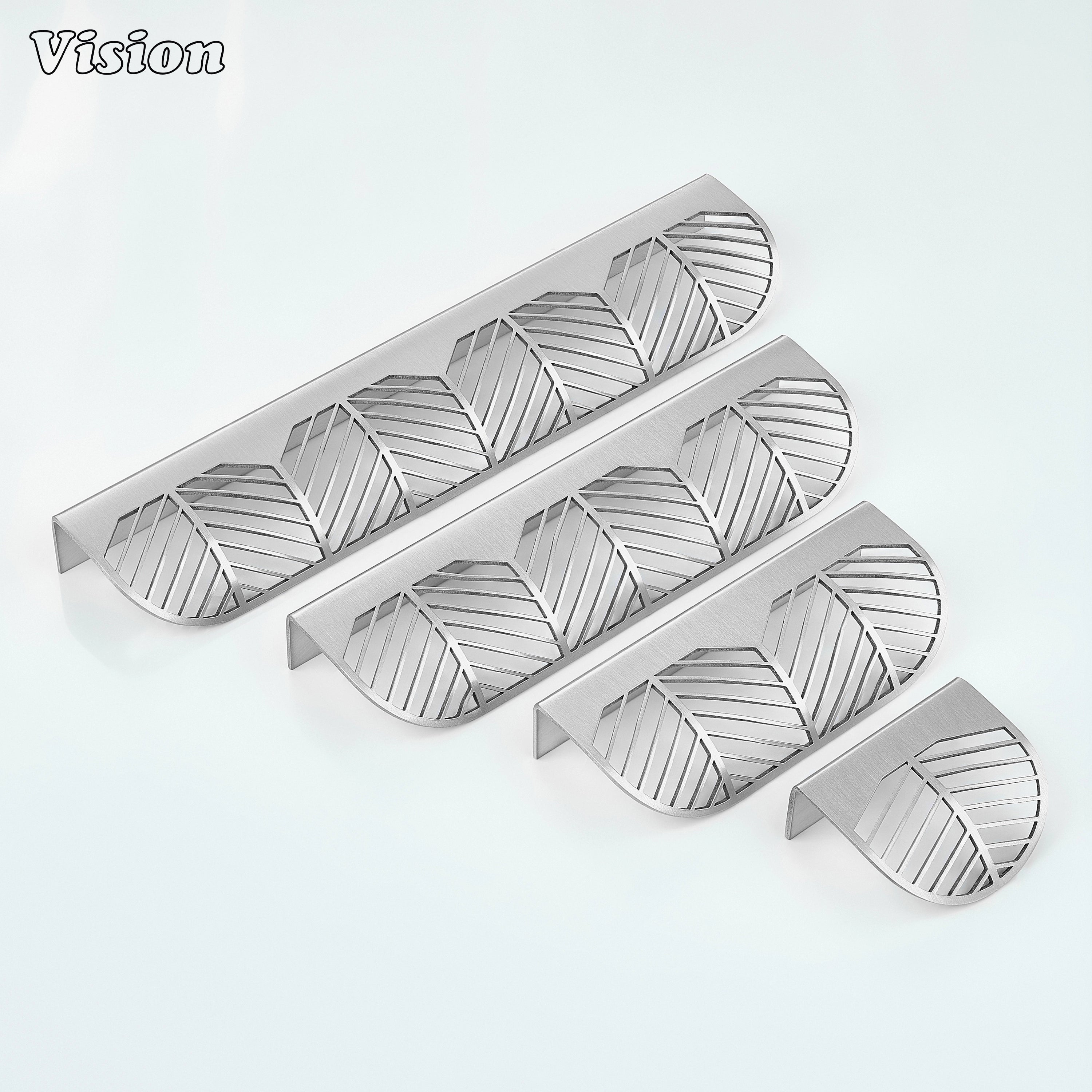 Silver plain brass cabinet handle with decorative cut pattern for wardrobes