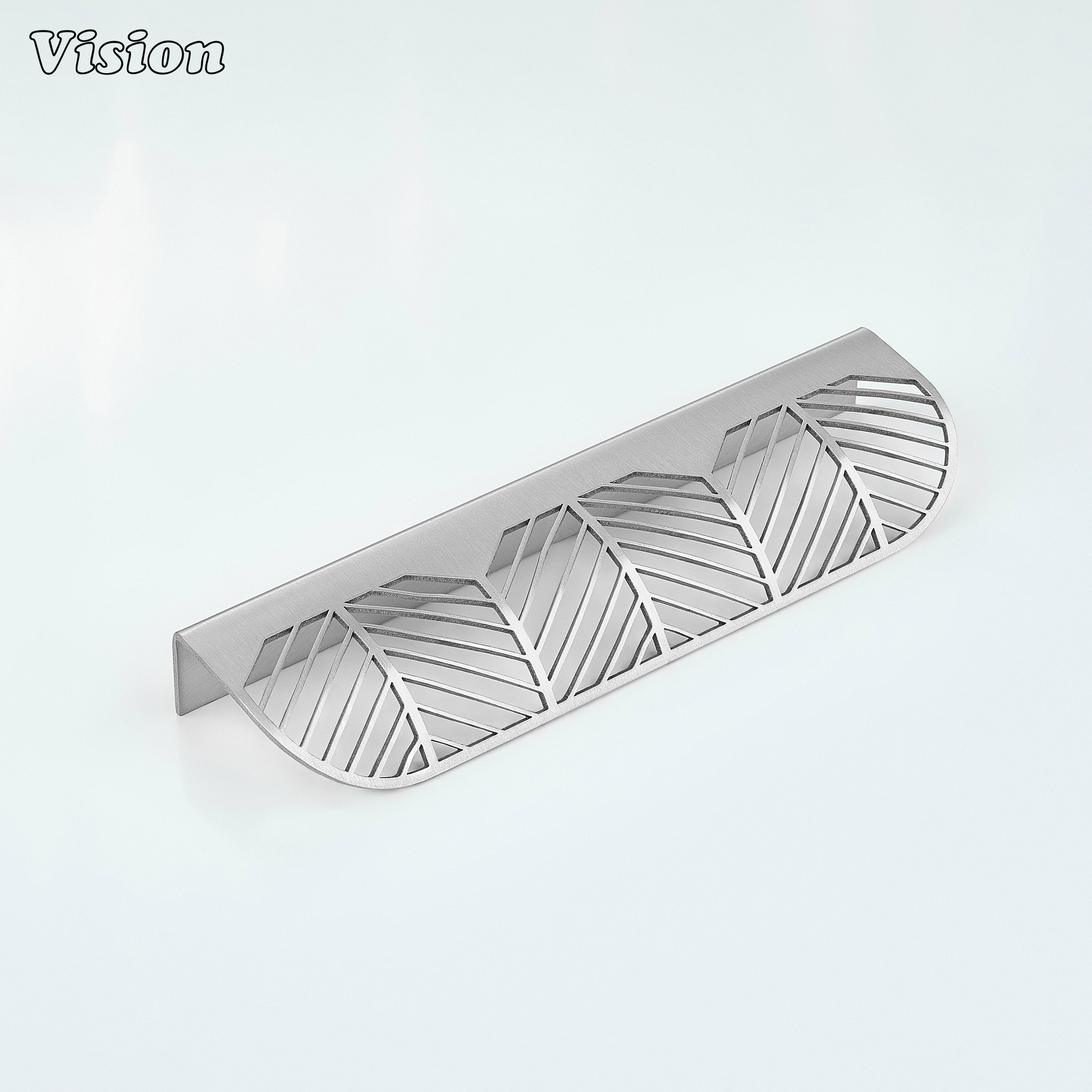 Silver finish plain cabinet handle with leaf detailing for kitchen cabinets