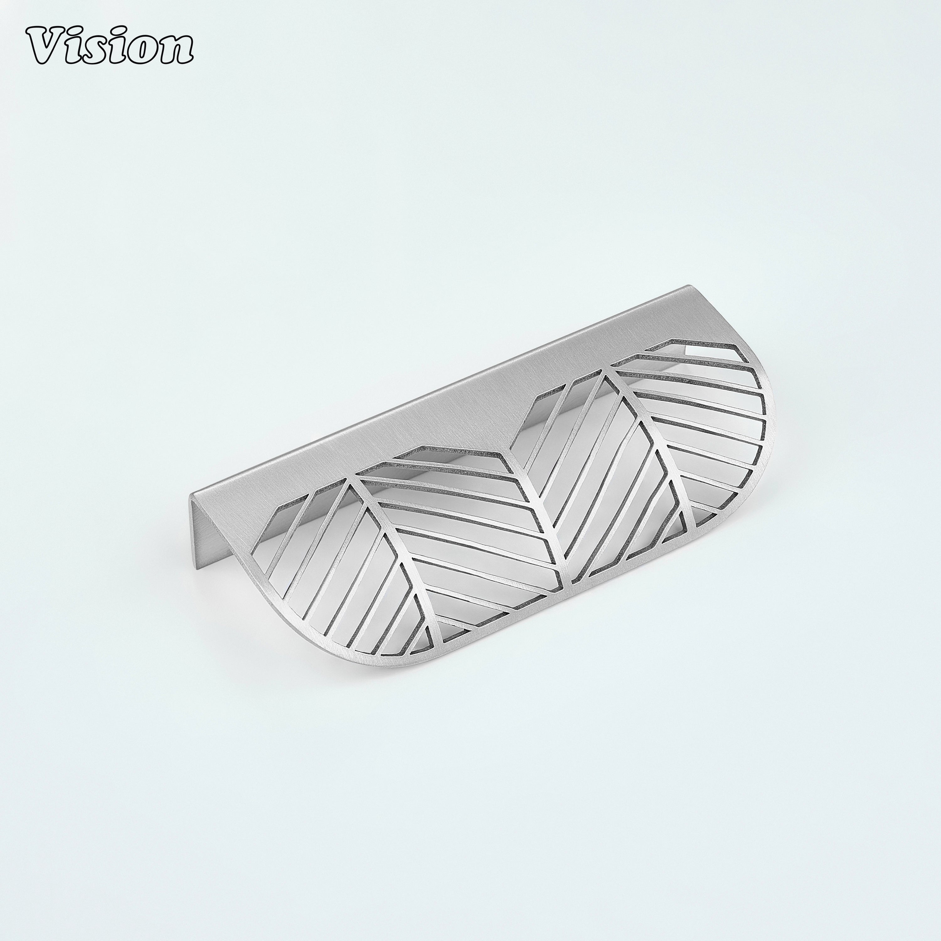 Plain brass cabinet handle in Silver with cut pattern for wardrobes