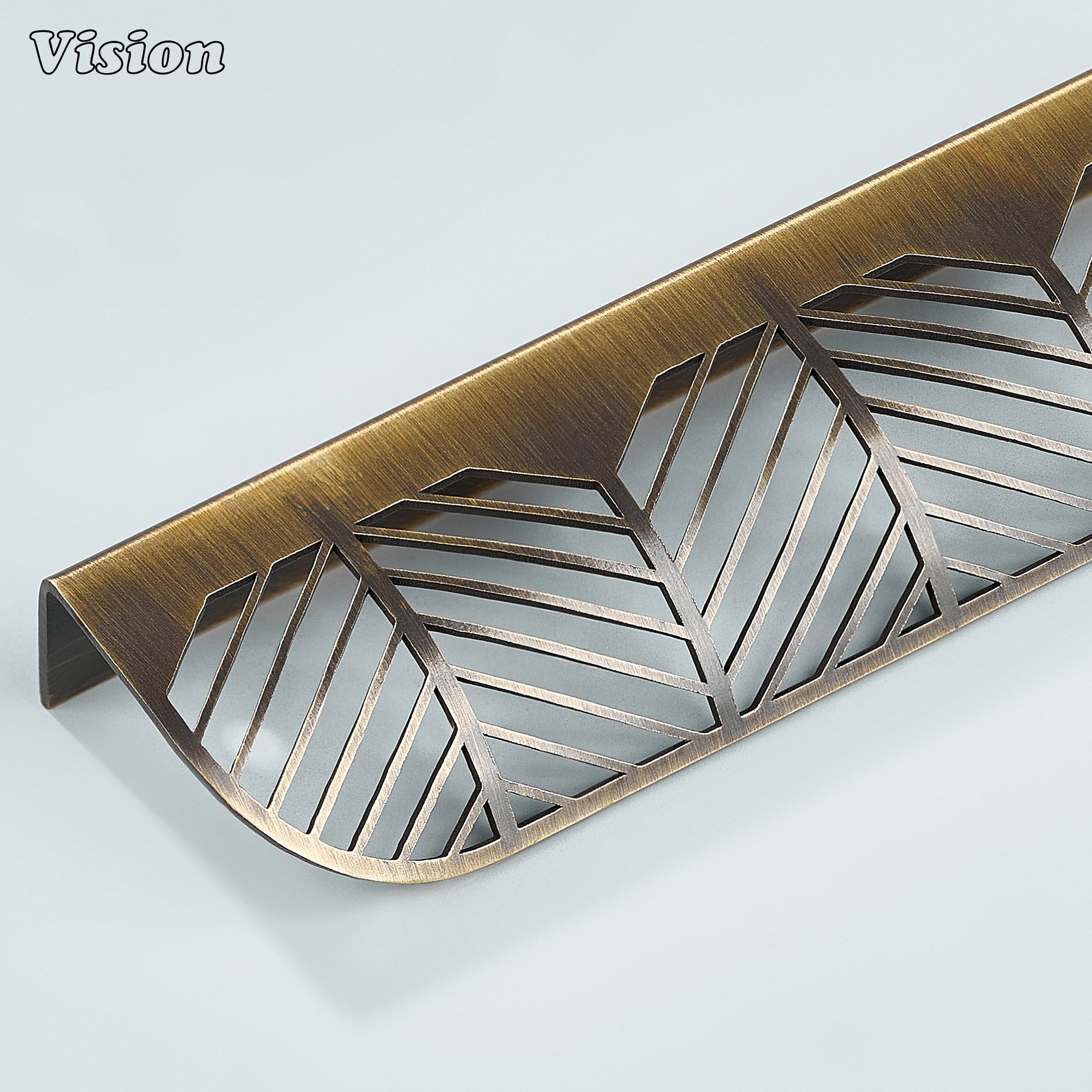 Plain cabinet handle in Antique Bronze finish with leaf cut brass lip pull for cabinets