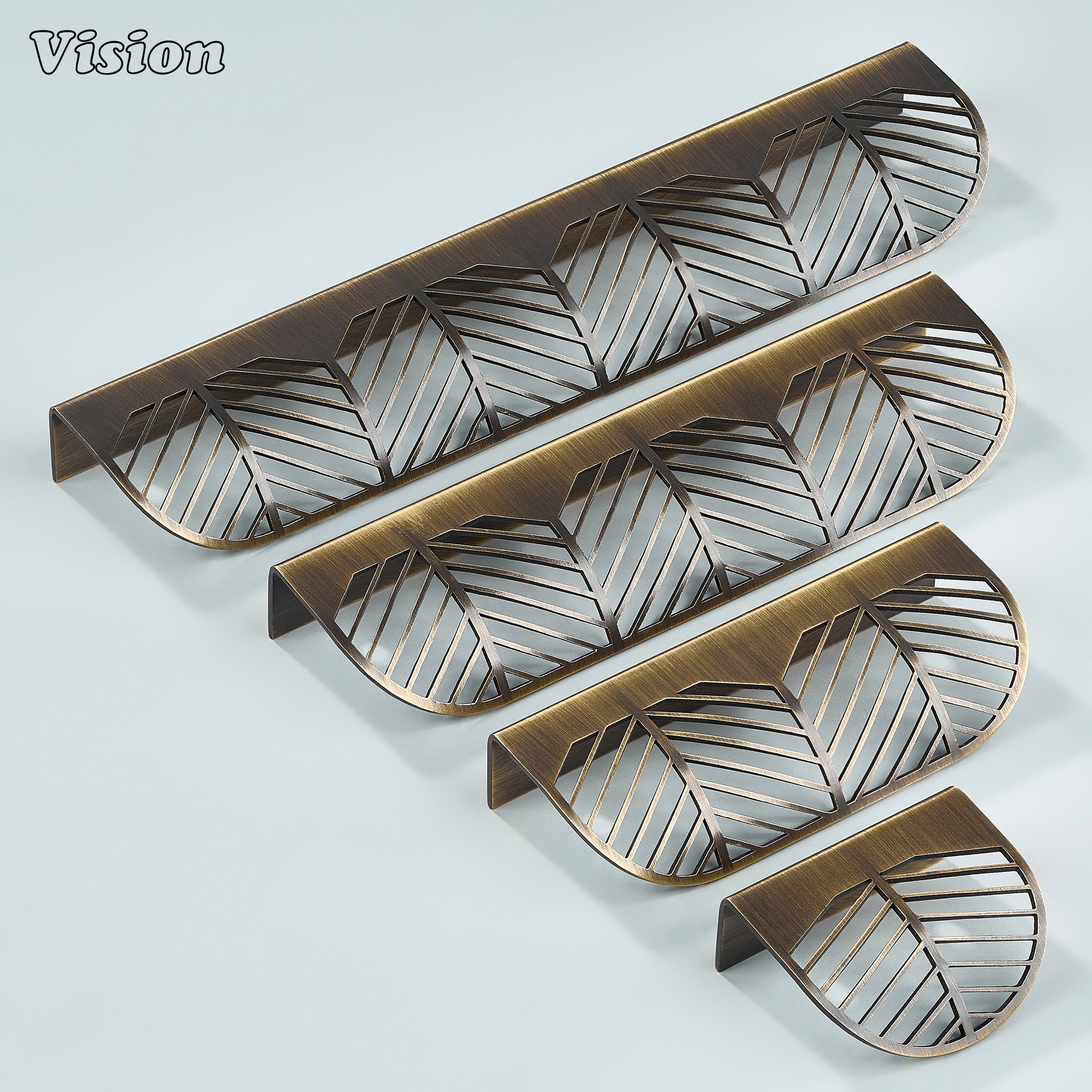 Antique Bronze plain brass cabinet handle with decorative cut pattern for wardrobes