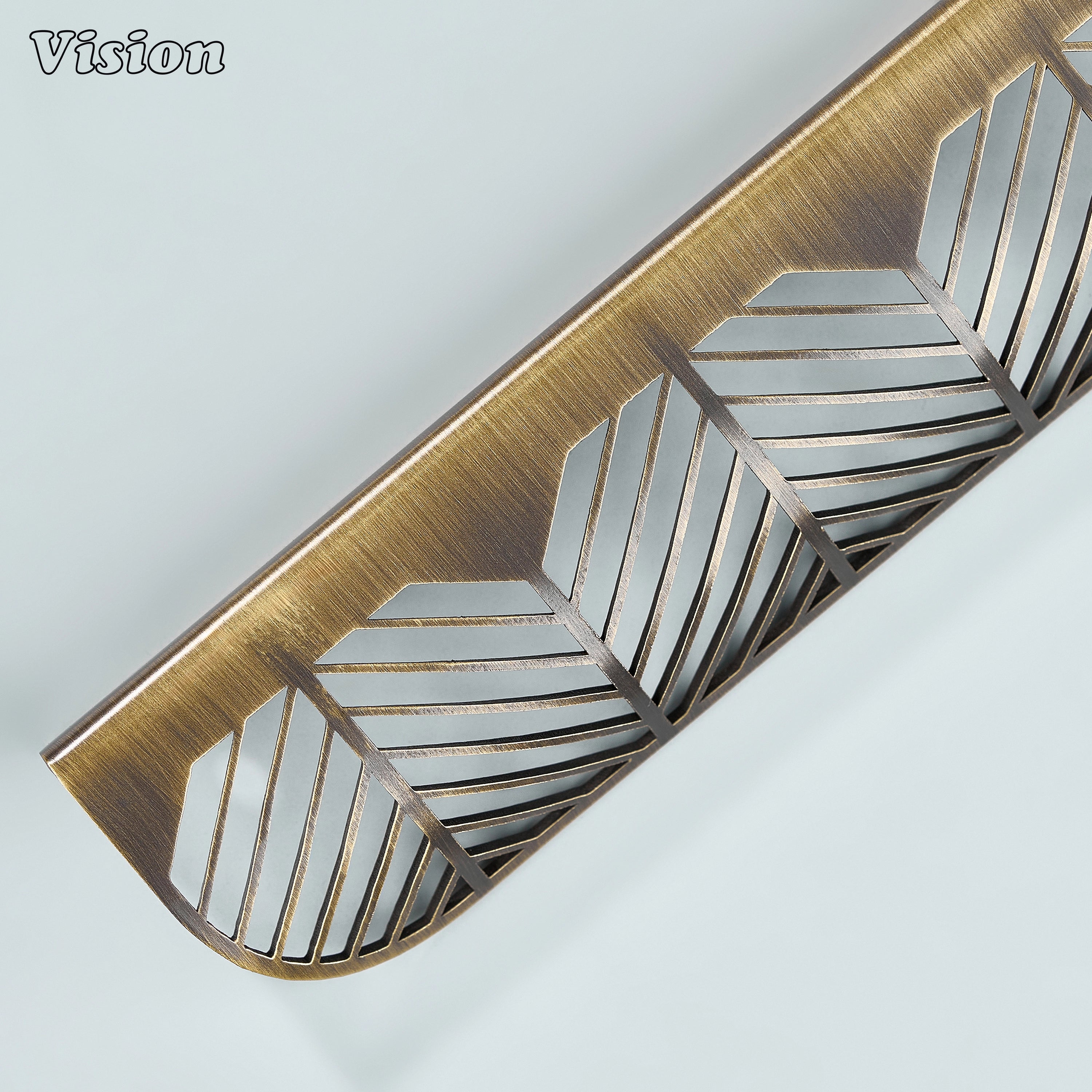 Antique Bronze plain lip pull cabinet handle with leaf detailing for drawers