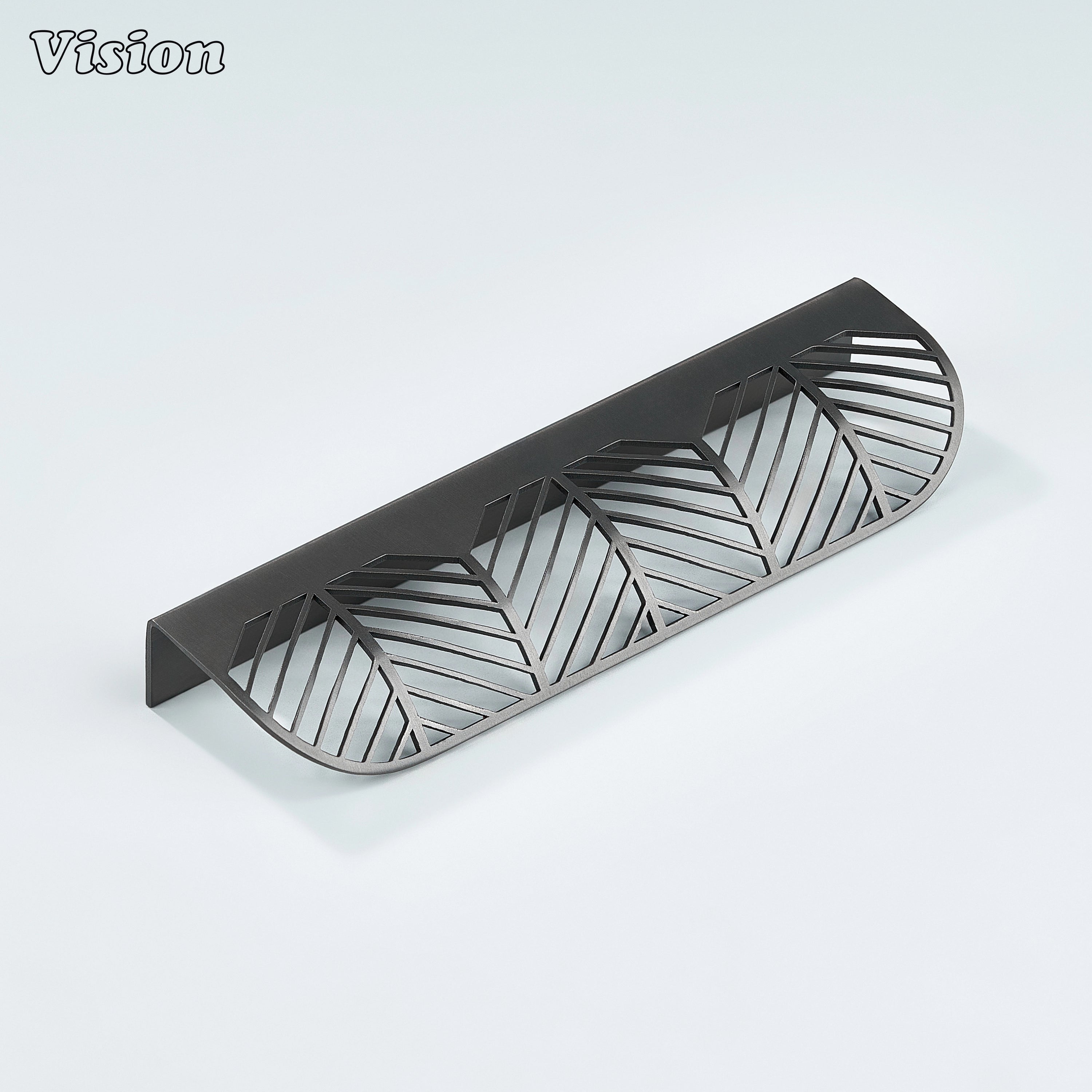 Gunmetal plain lip pull cabinet handle with decorative pattern for drawers