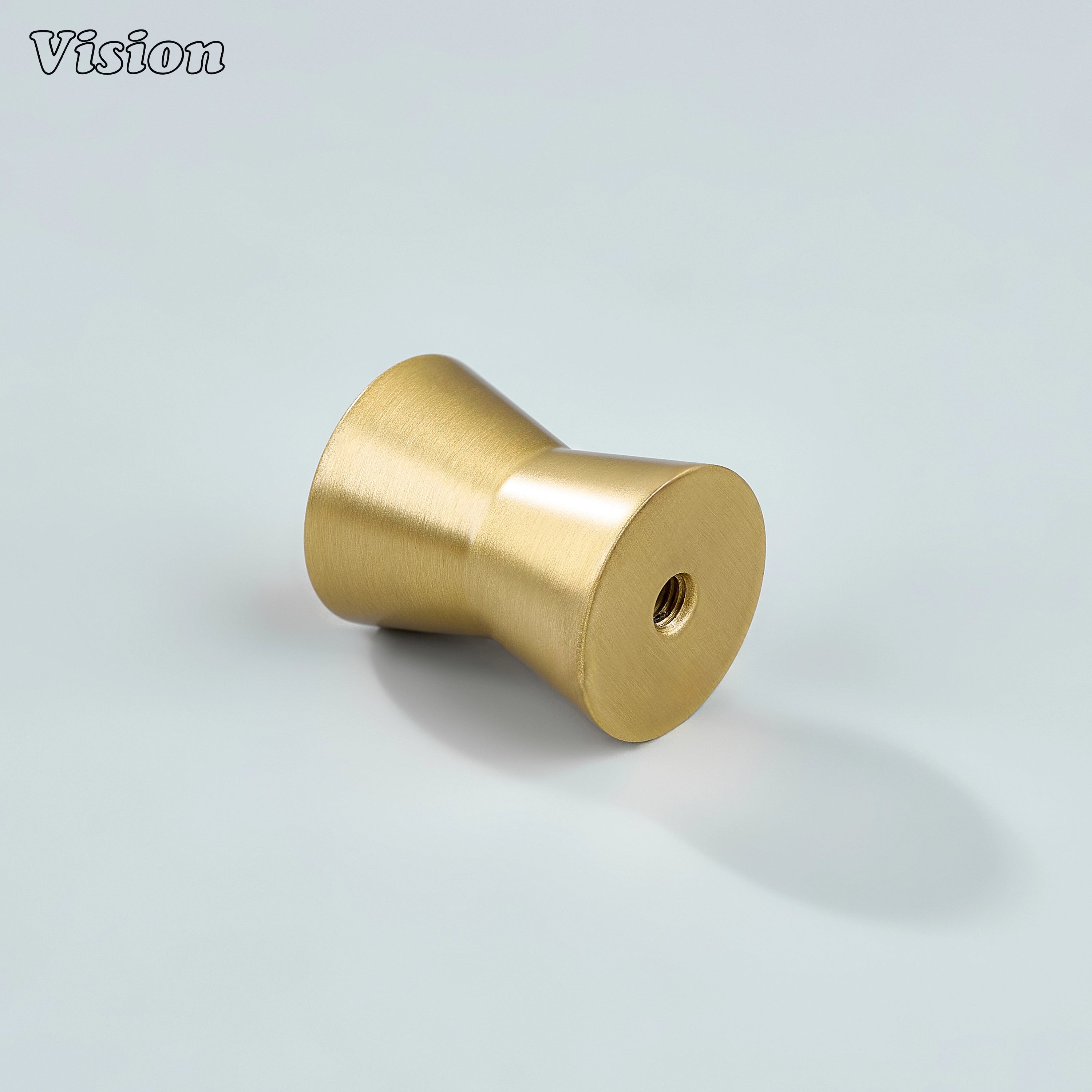 Gold solid brass cabinet knob with elegant diabolo form for drawer units and furniture