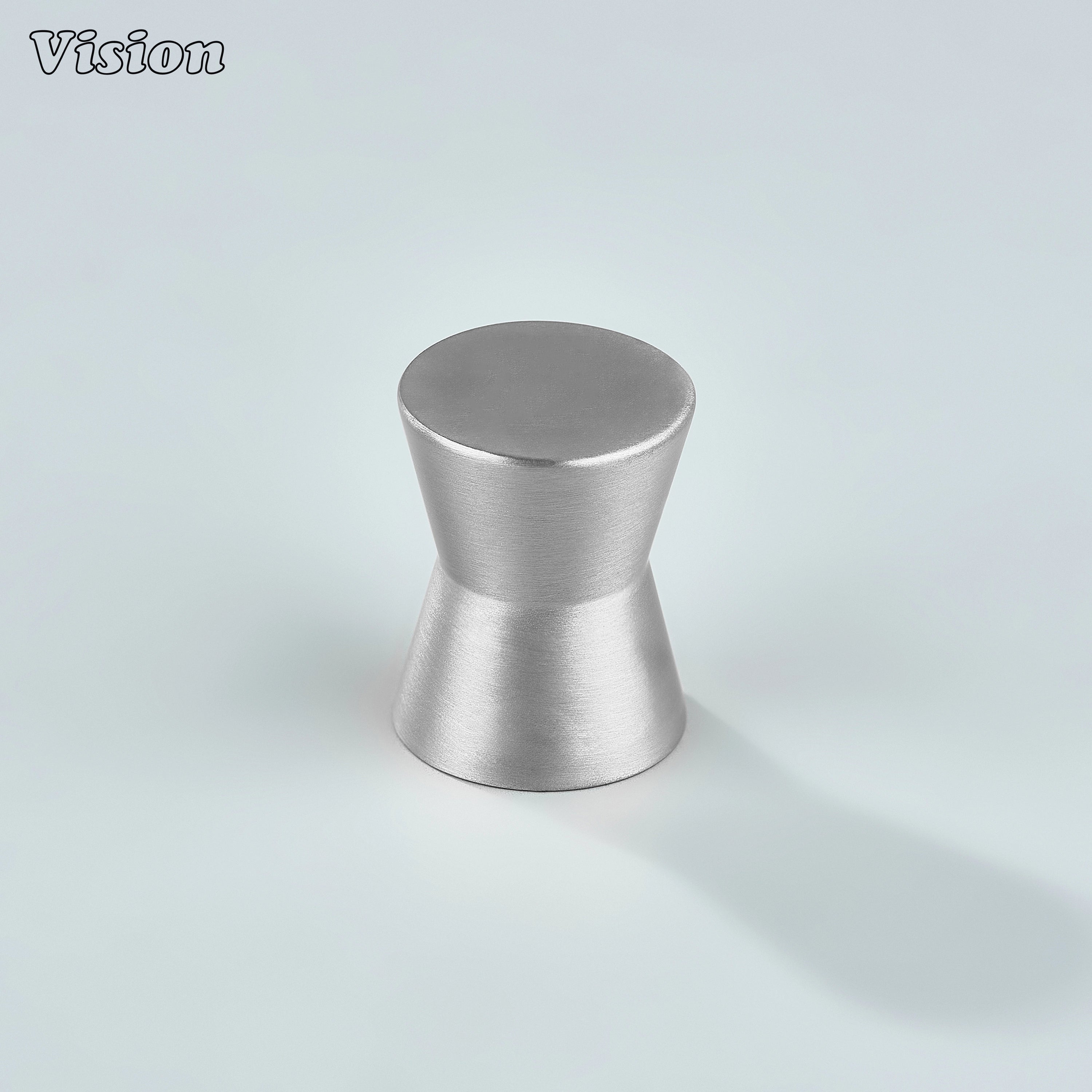 Modern solid brass cabinet knob in Silver with clean tapered profile for cabinetry