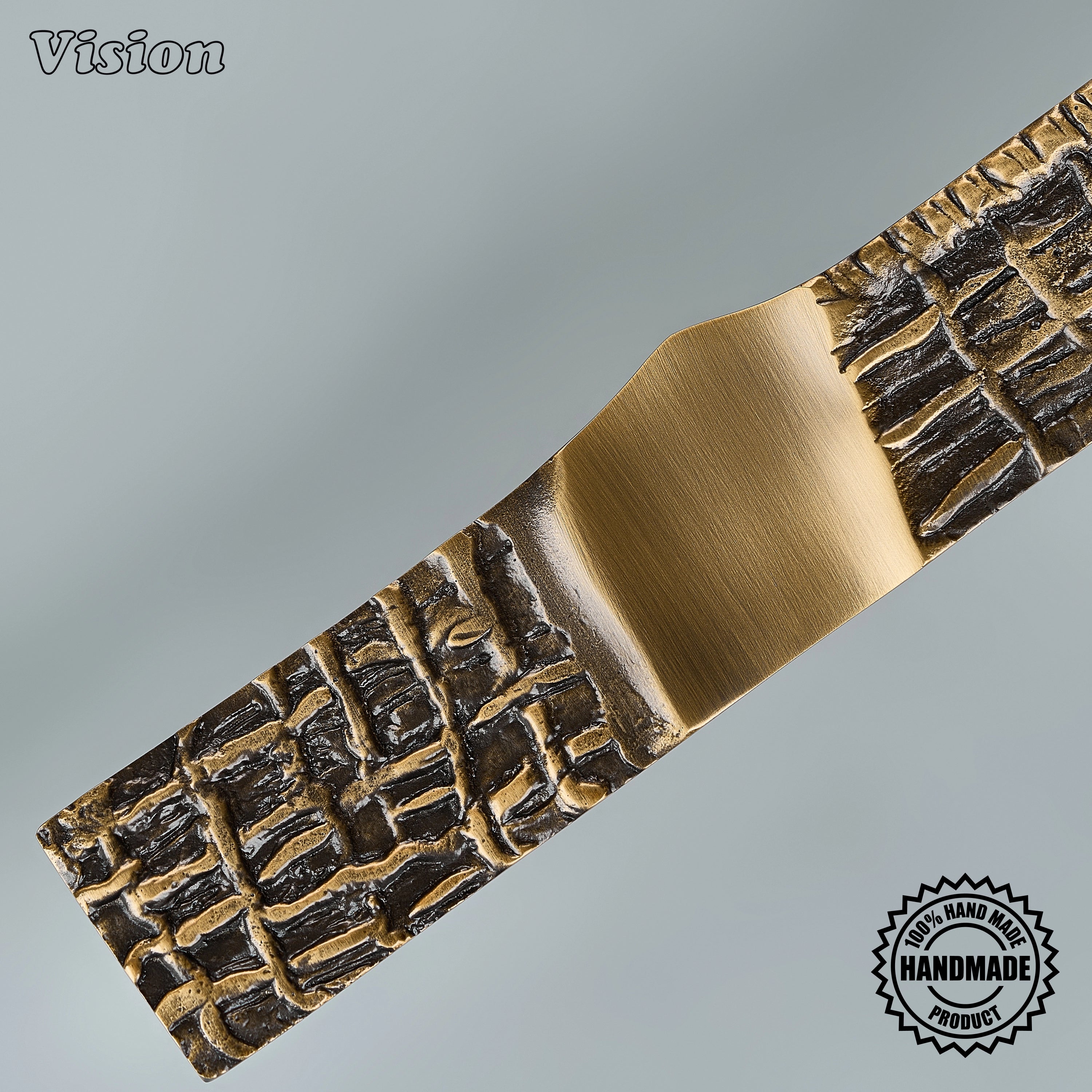 Artisan antique bronze handcrafted appliance pull with grid profile for luxury dressing room closets