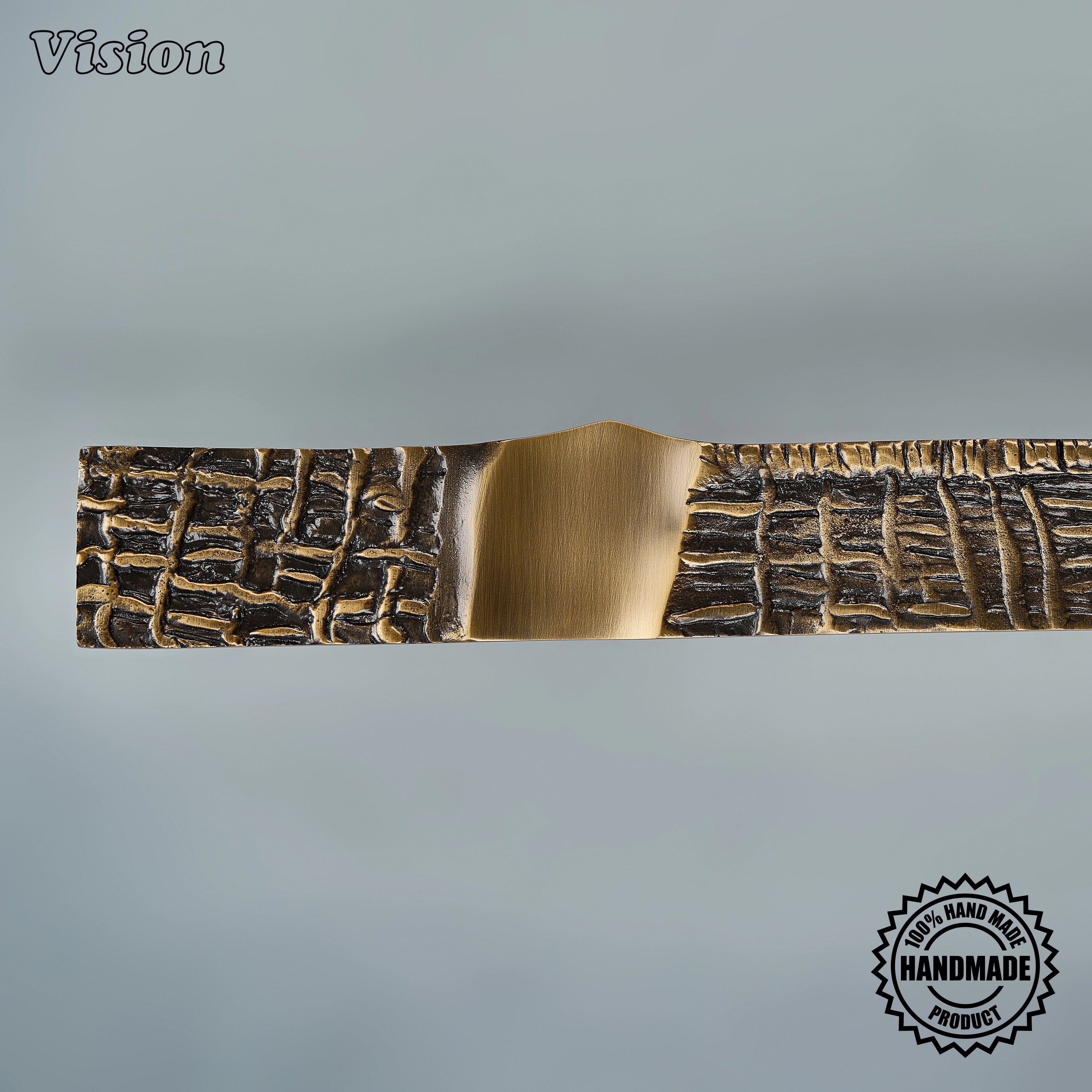 Solid brass antique bronze sculpted appliance handle with textured crisscross bar for utility panels