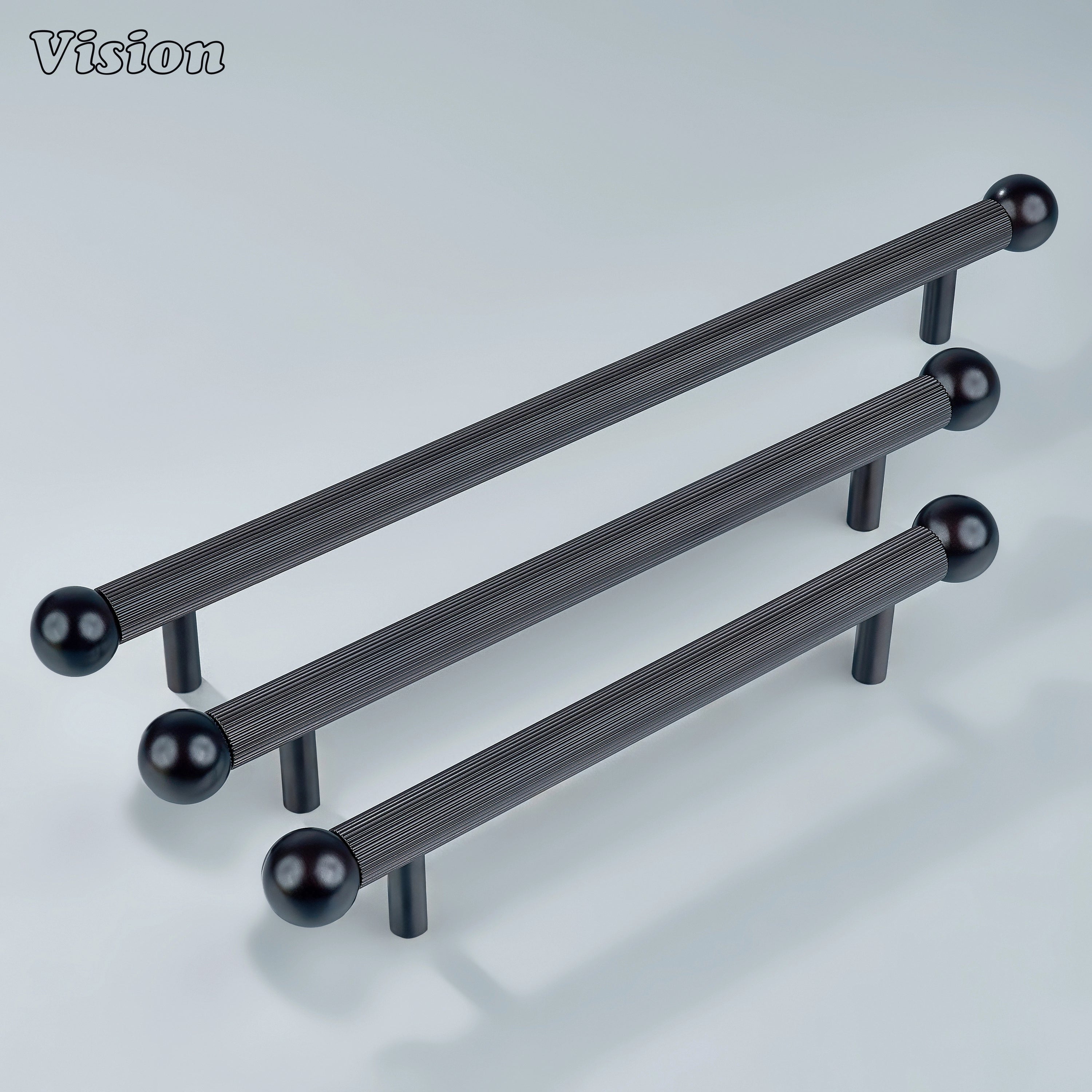  Dark Oil Rubbed Bronze knurled pull with sphere ends and round legs for classic furniture.