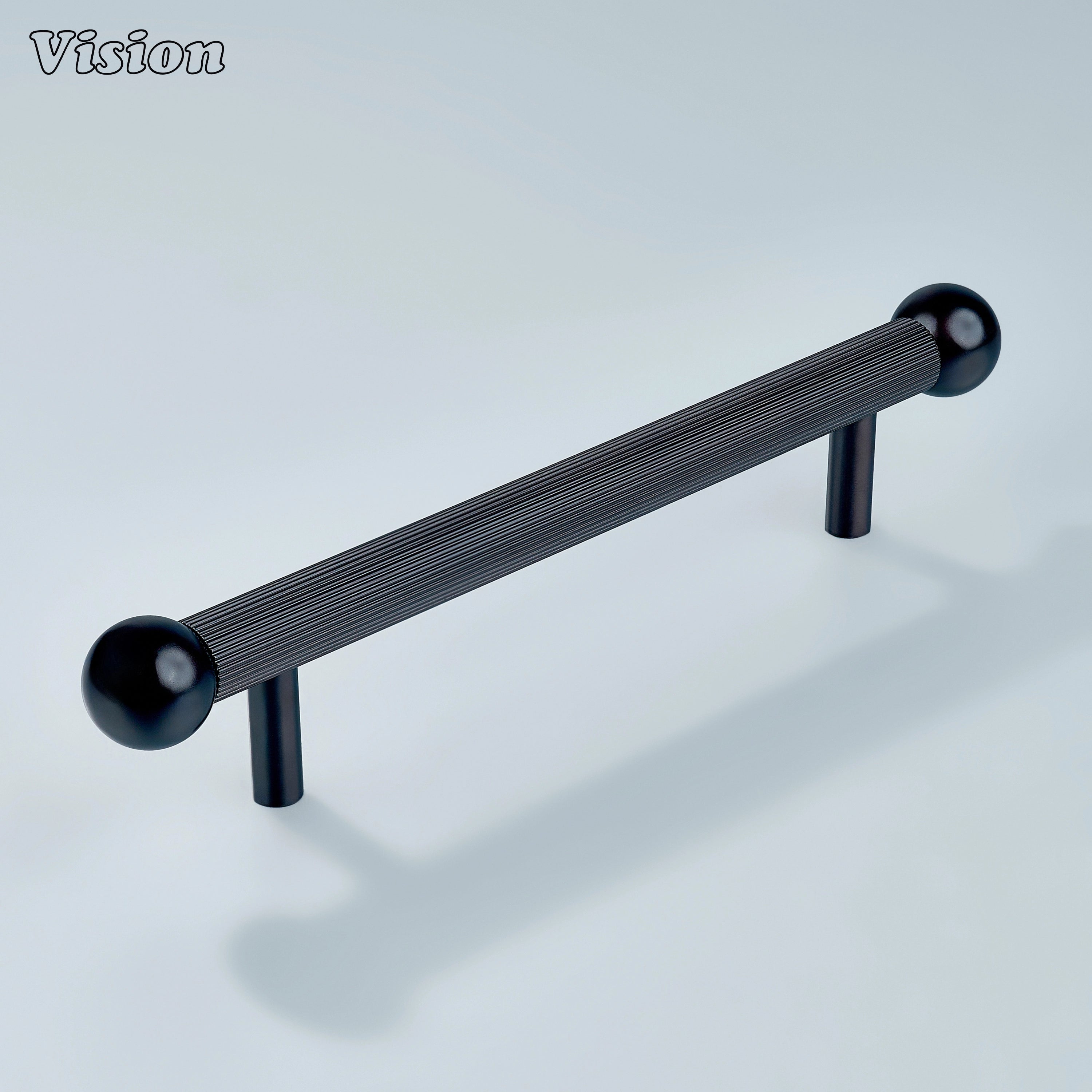 Oil Rubbed Bronze linear cabinet handle with textured grip and ball ends for kitchens.
