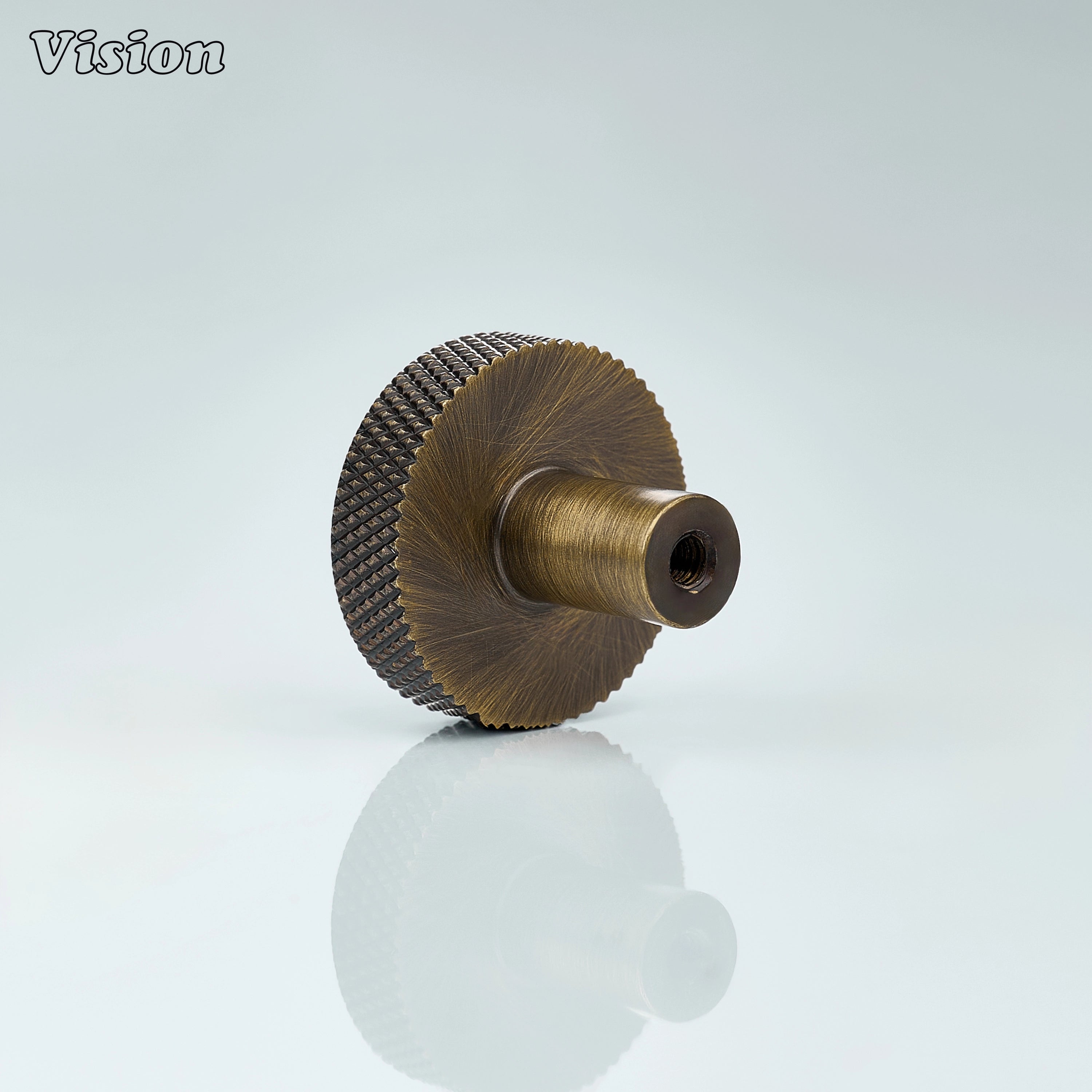 Antique Bronze cabinet knob with textured knurled edge and solid brass build for drawers