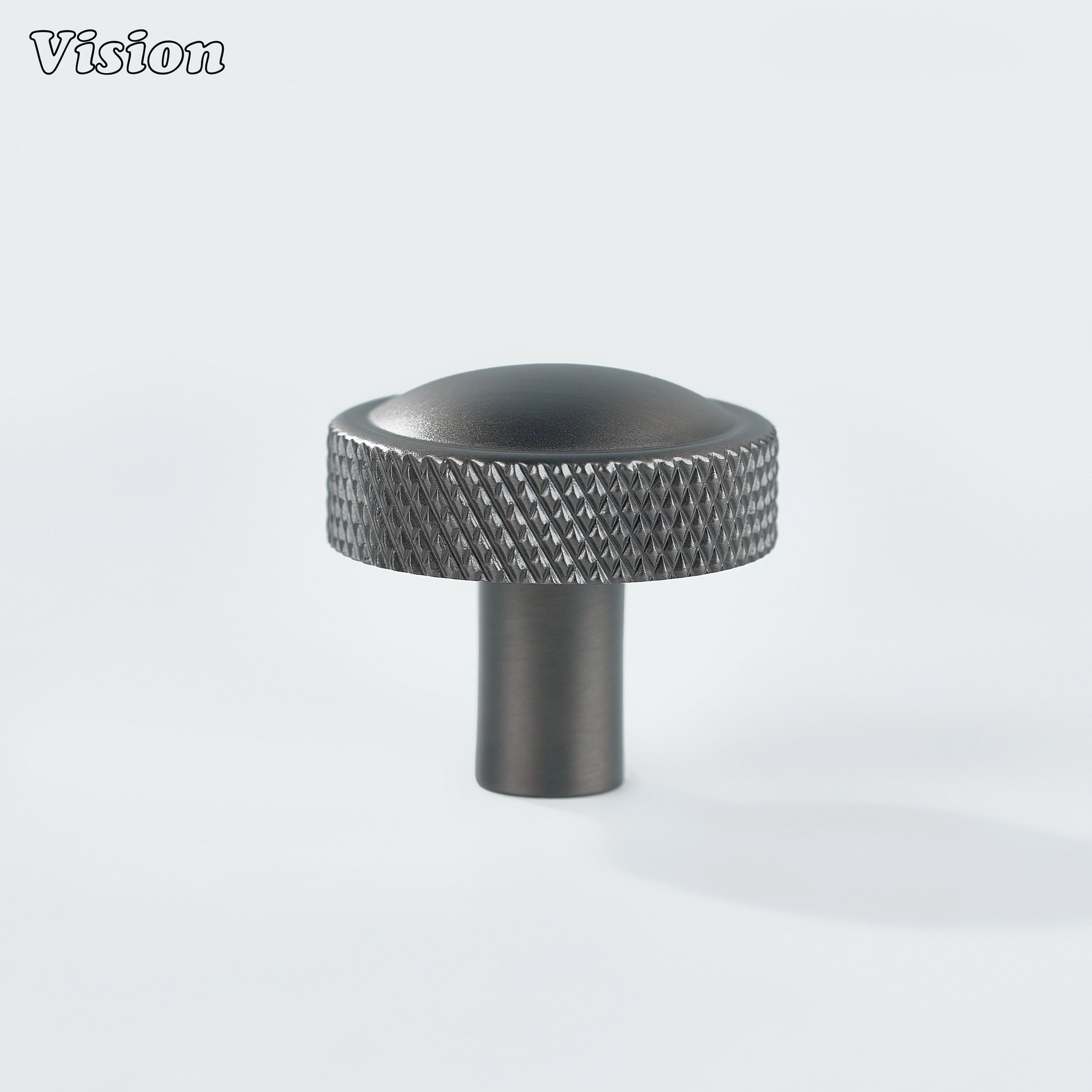 Knurled round cabinet knob in Gunmetal finish for minimalist wardrobe doors