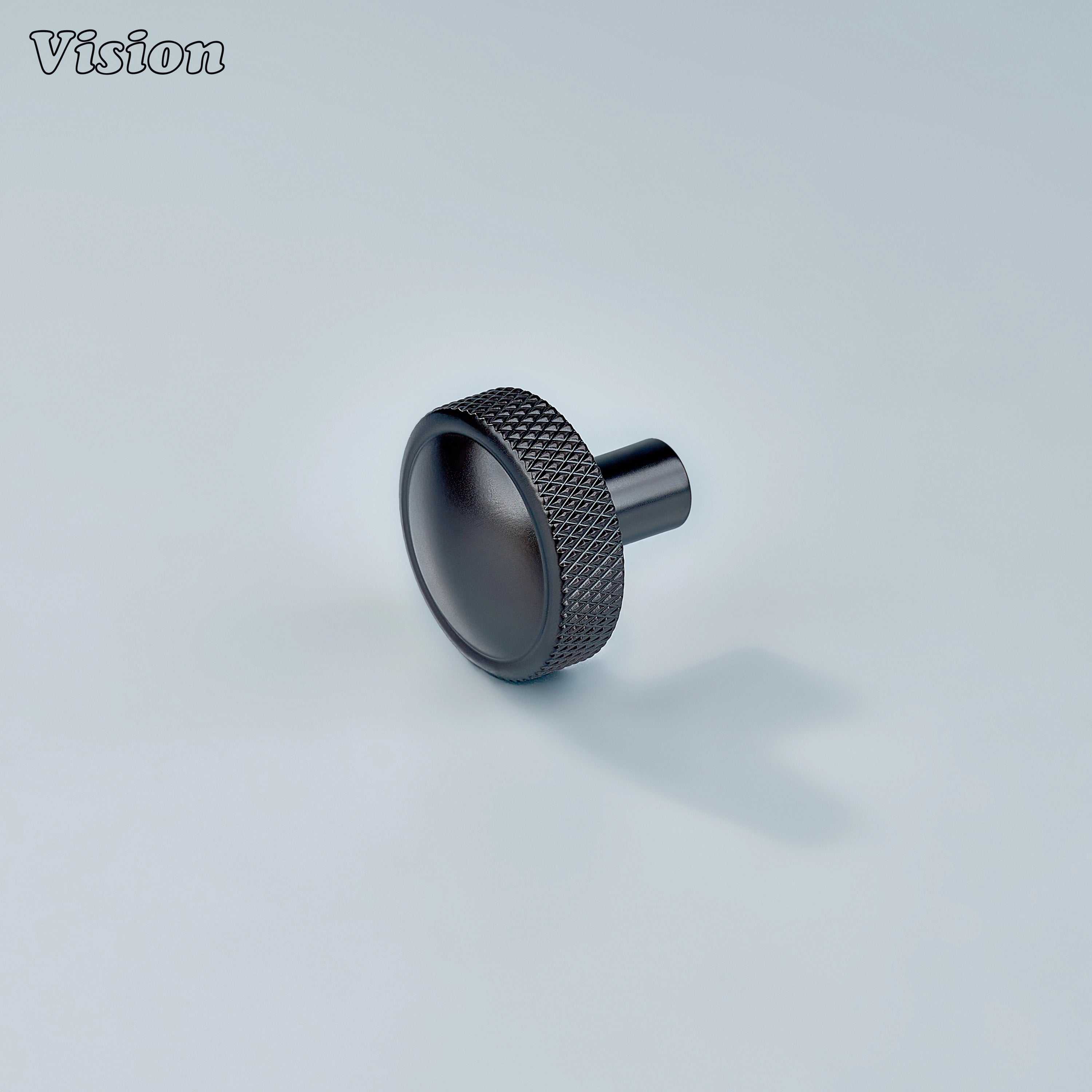 Oil Rubbed Bronze cabinet knob with textured knurled edge and smooth round top