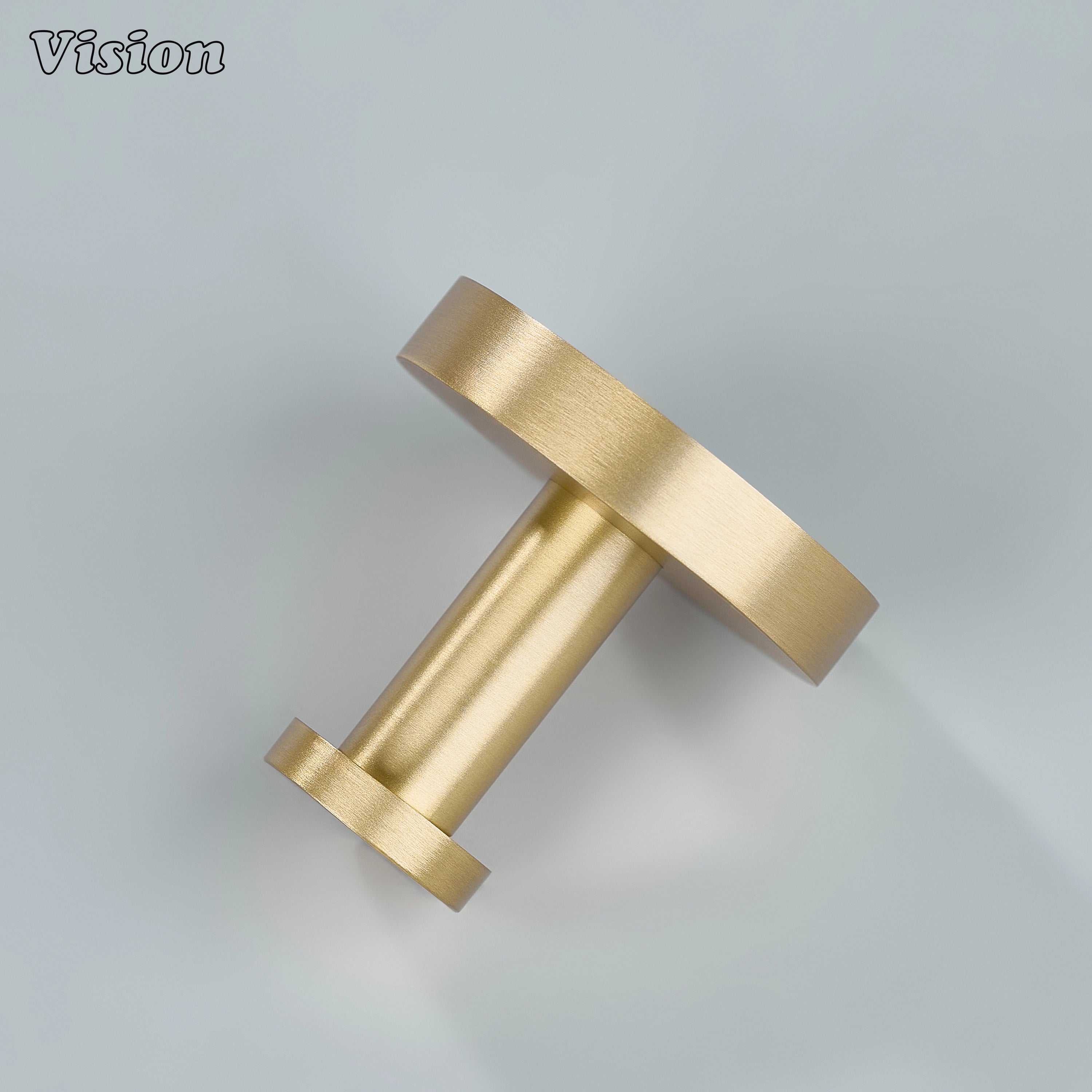 Solid brass wall hook in Gold with smooth cylindrical leg for coat storage on doors