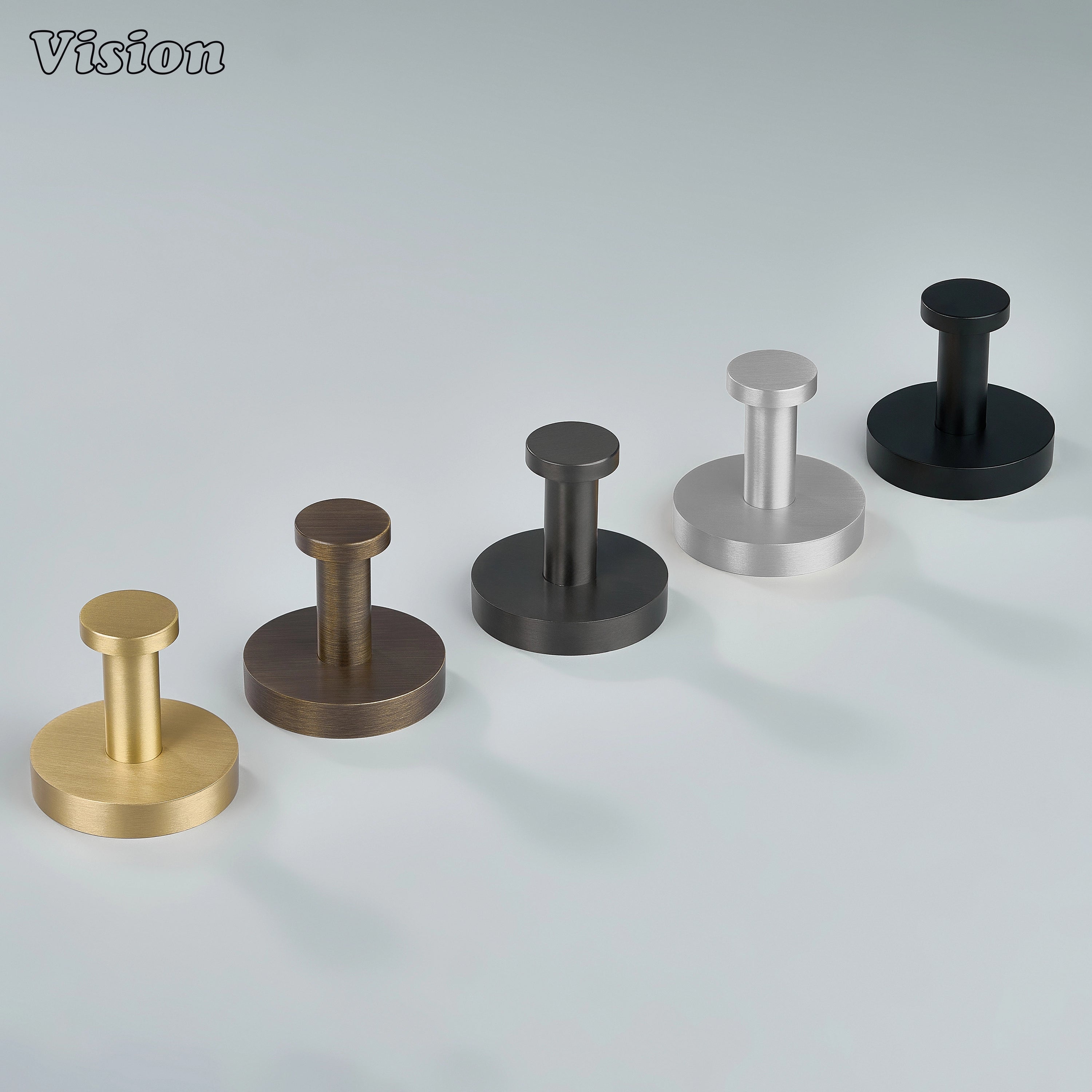 Gold plain wall hook featuring flat round head and solid brass body for bedroom doors