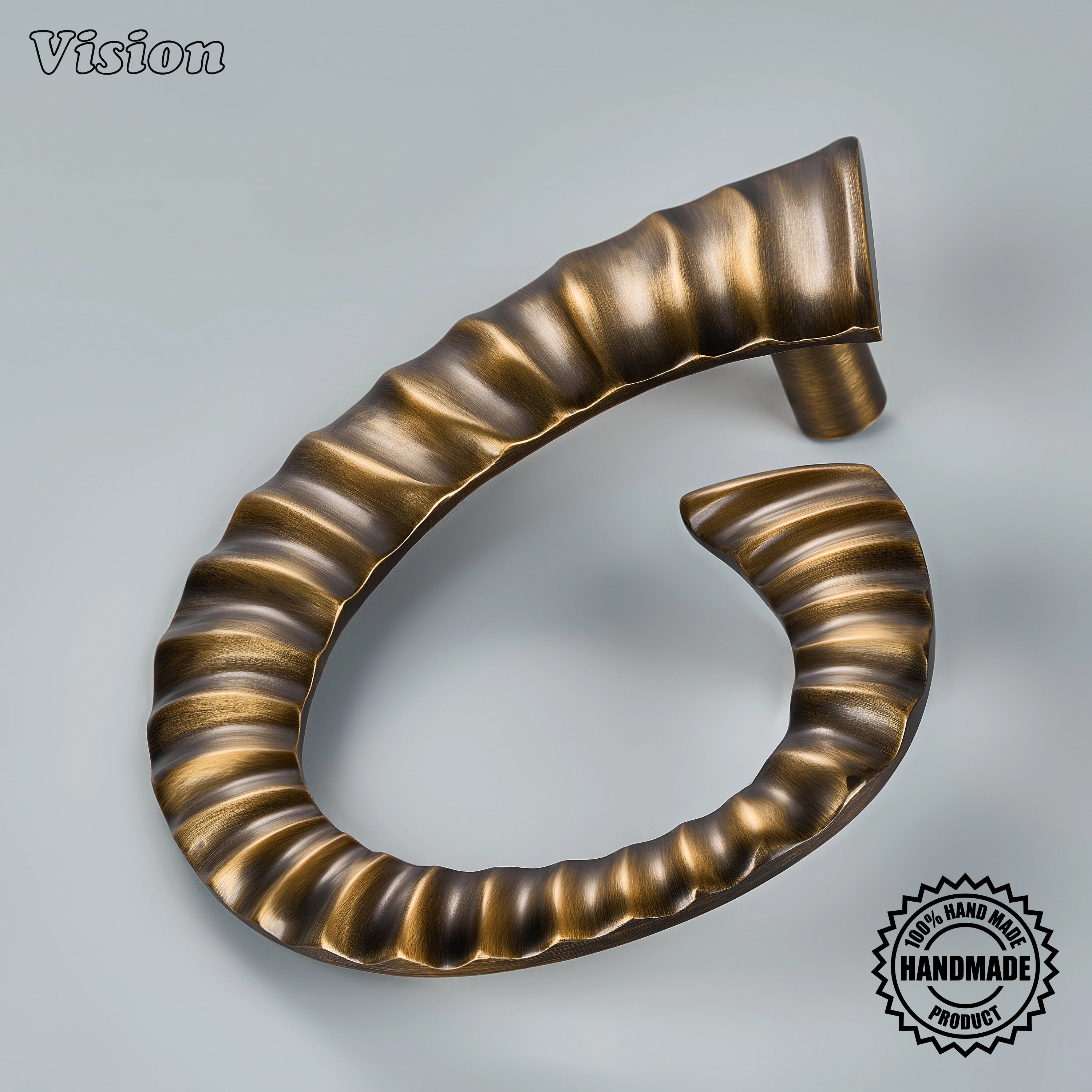 Antique Bronze solid brass door handle with a curved ridged profile and cylindrical legs for elegant bedroom doors.