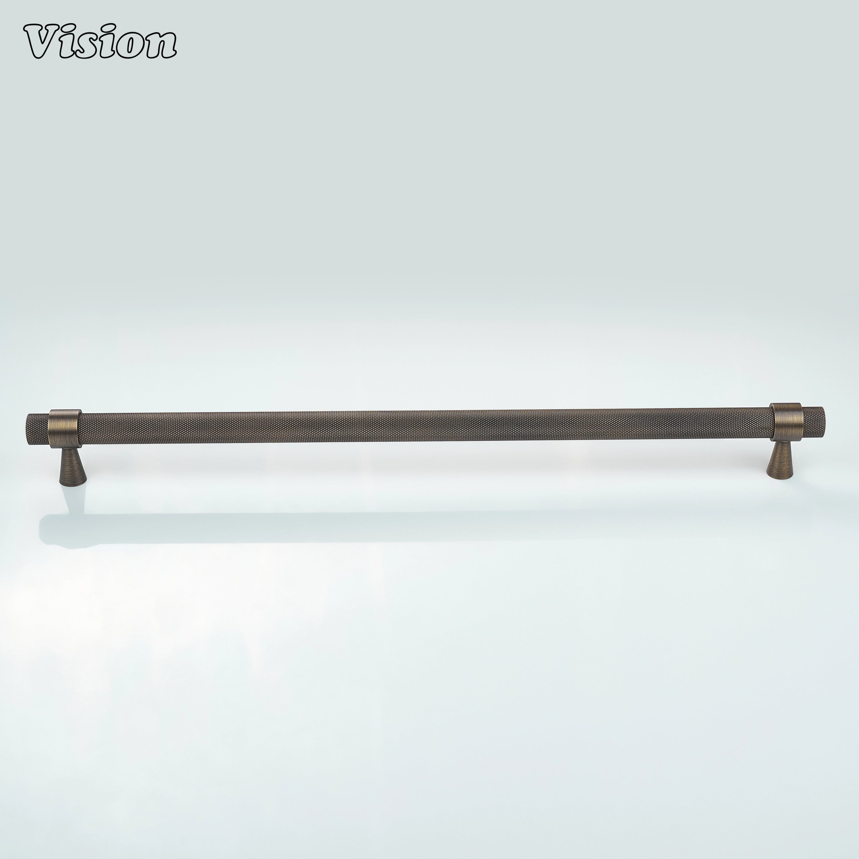 Antique Bronze brass appliance pull with diamond texture for built-in pantry storage systems.