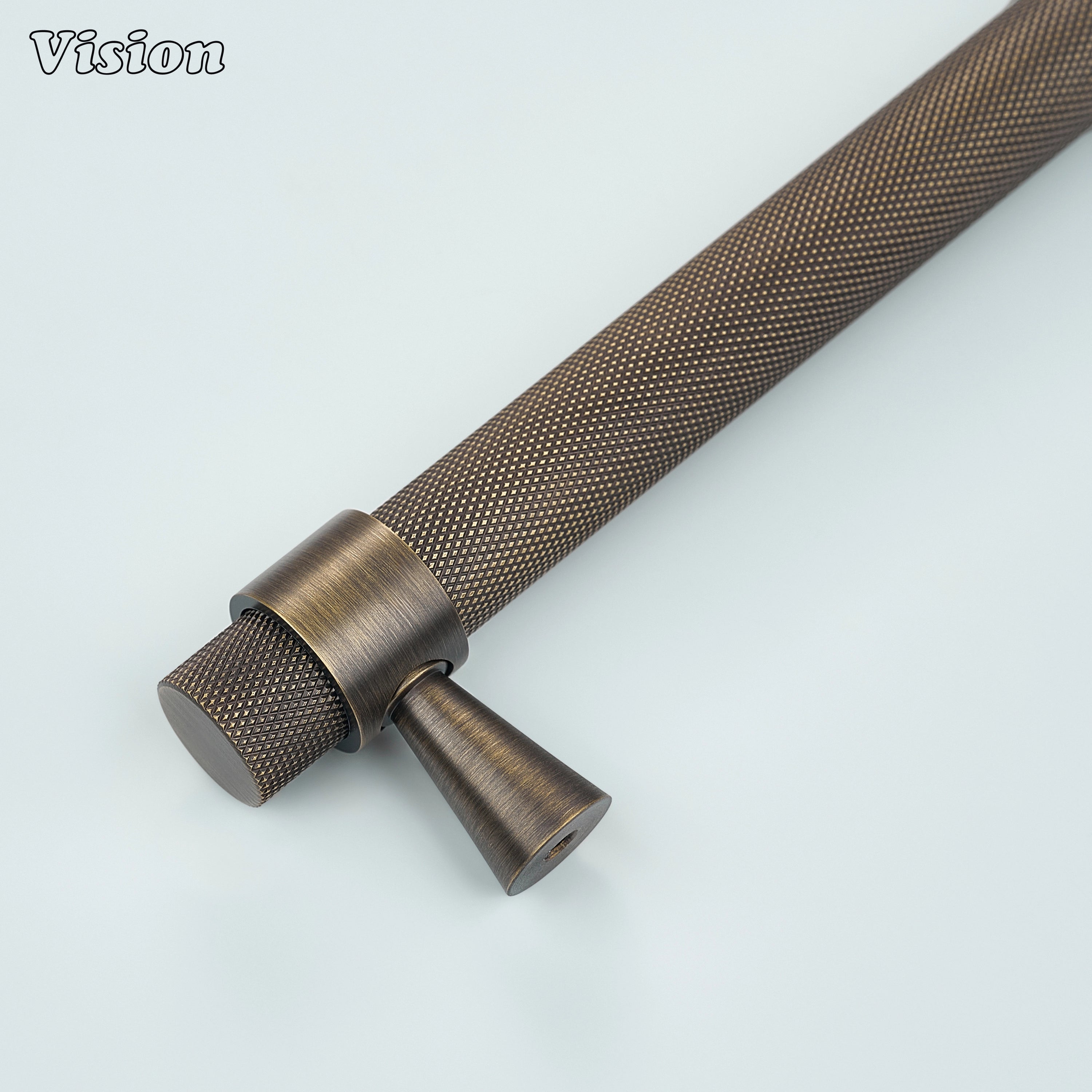 Antique Bronze diamond knurled appliance handle for custom integrated refrigeration cabinets.