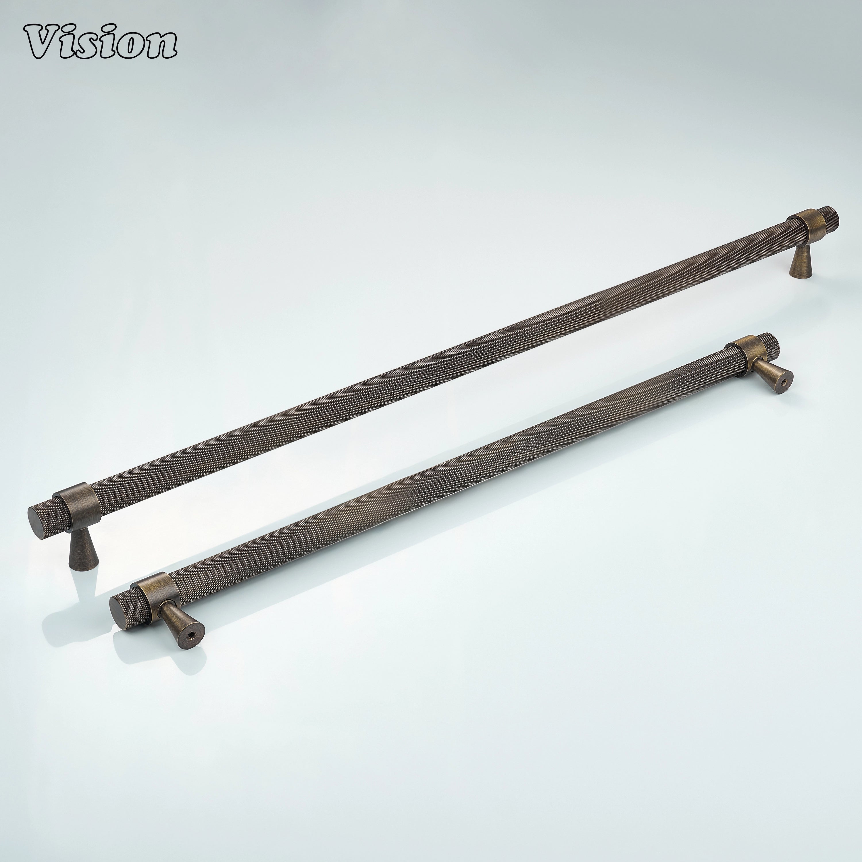 Antique Bronze diamond knurled brass appliance pull for tall pantry appliance installations.