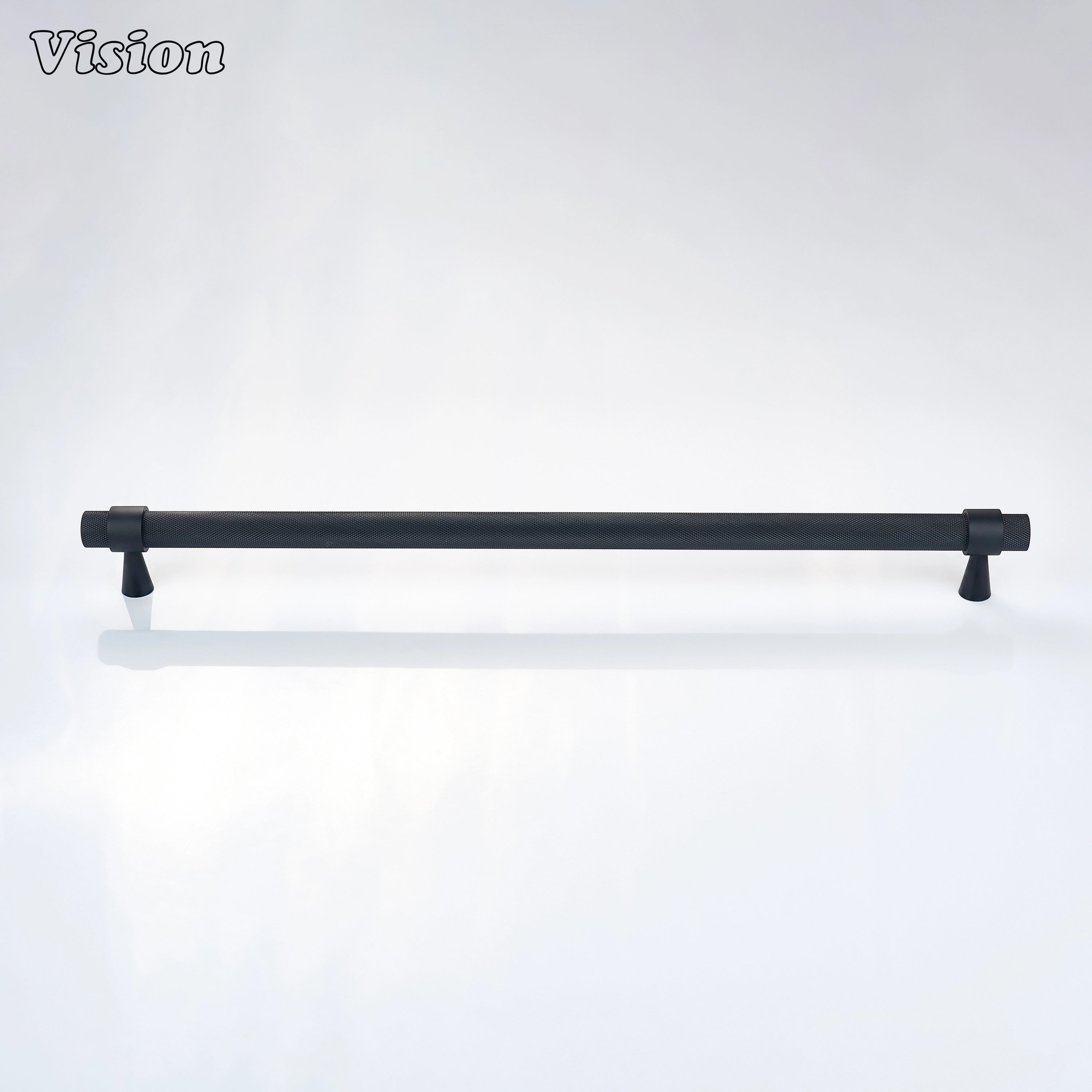 Black knurled appliance pull crafted for premium freezer cabinet installations.