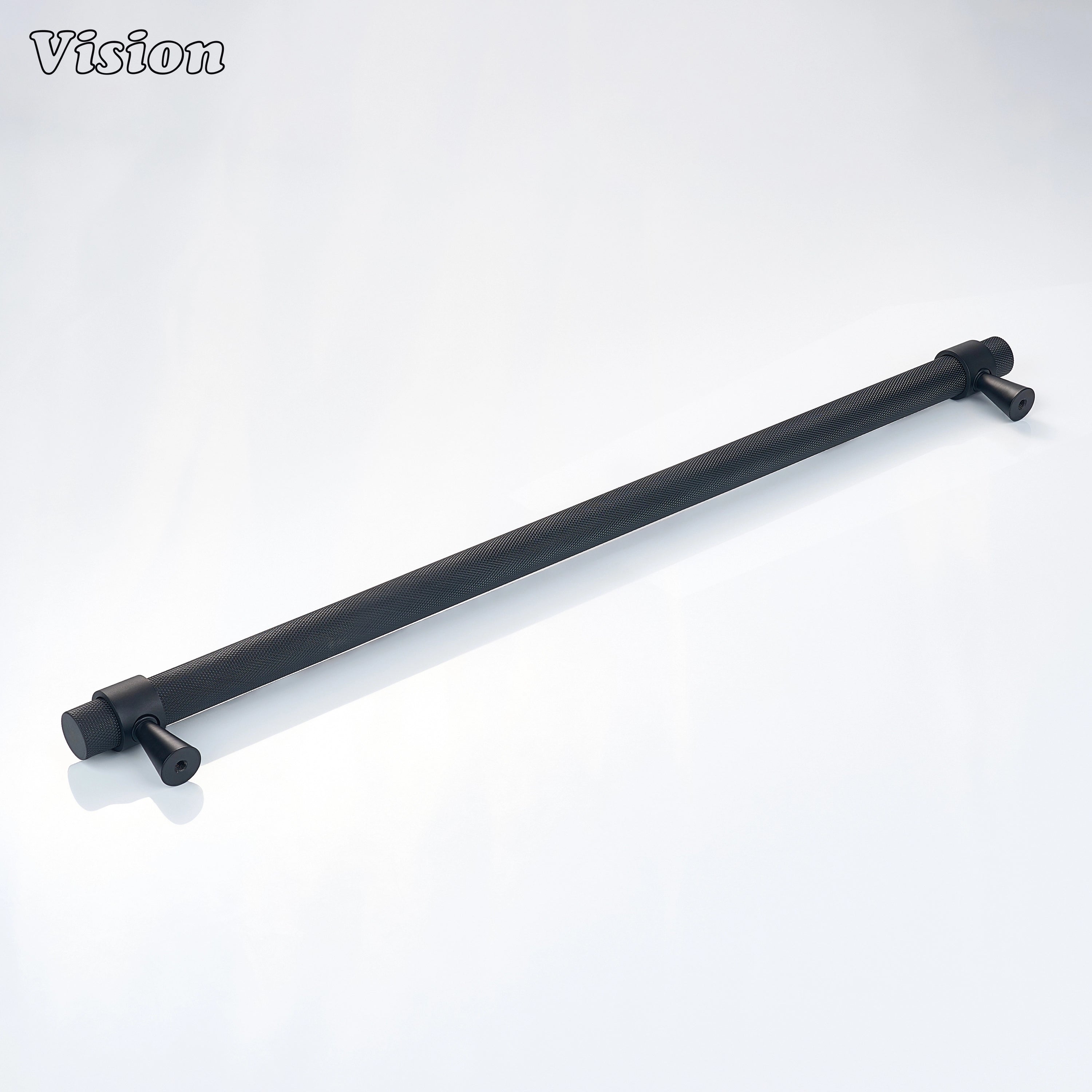 Black textured brass appliance handle with secure grip for integrated appliance furniture.
