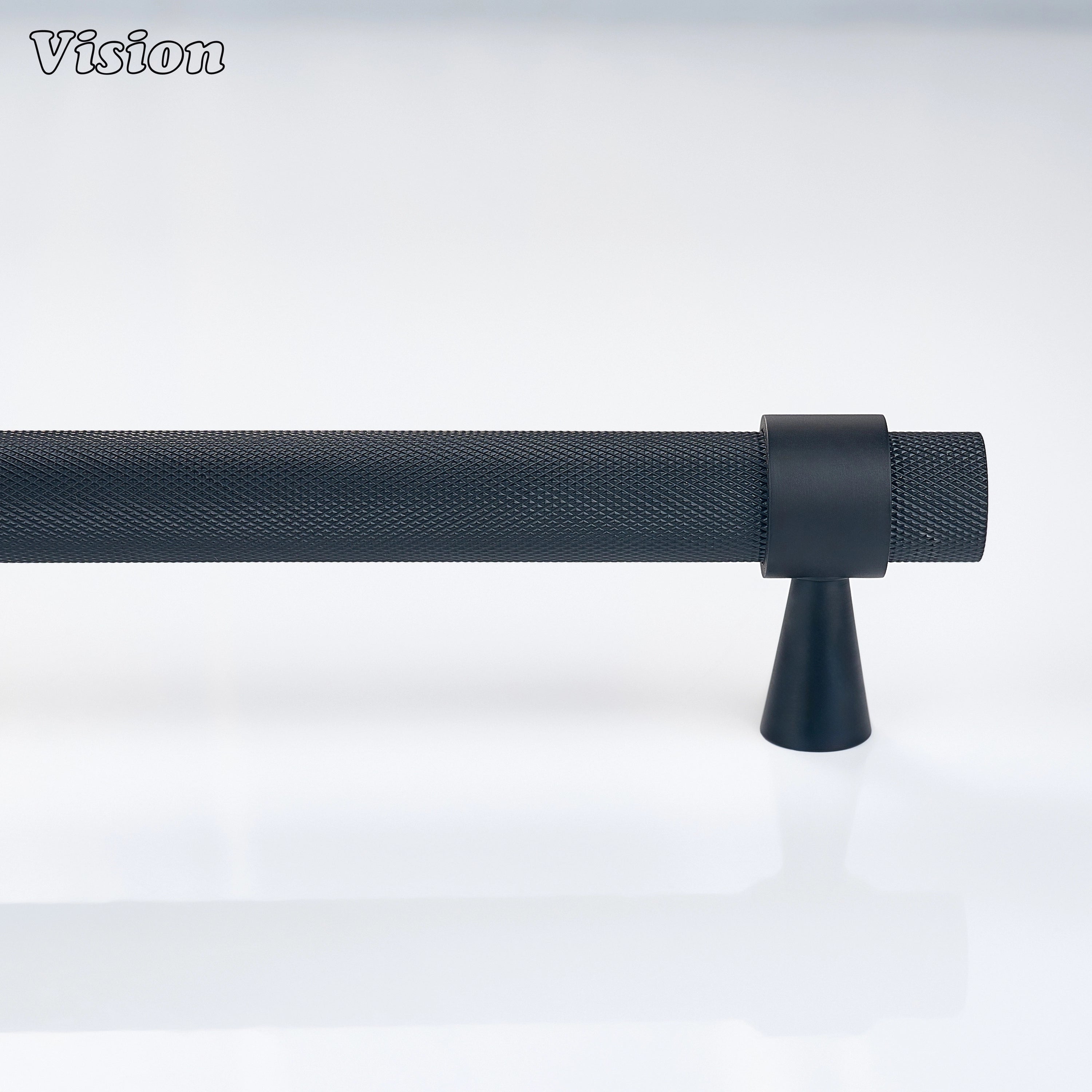 Black appliance handle featuring modern industrial styling for refrigerator cabinetry.
