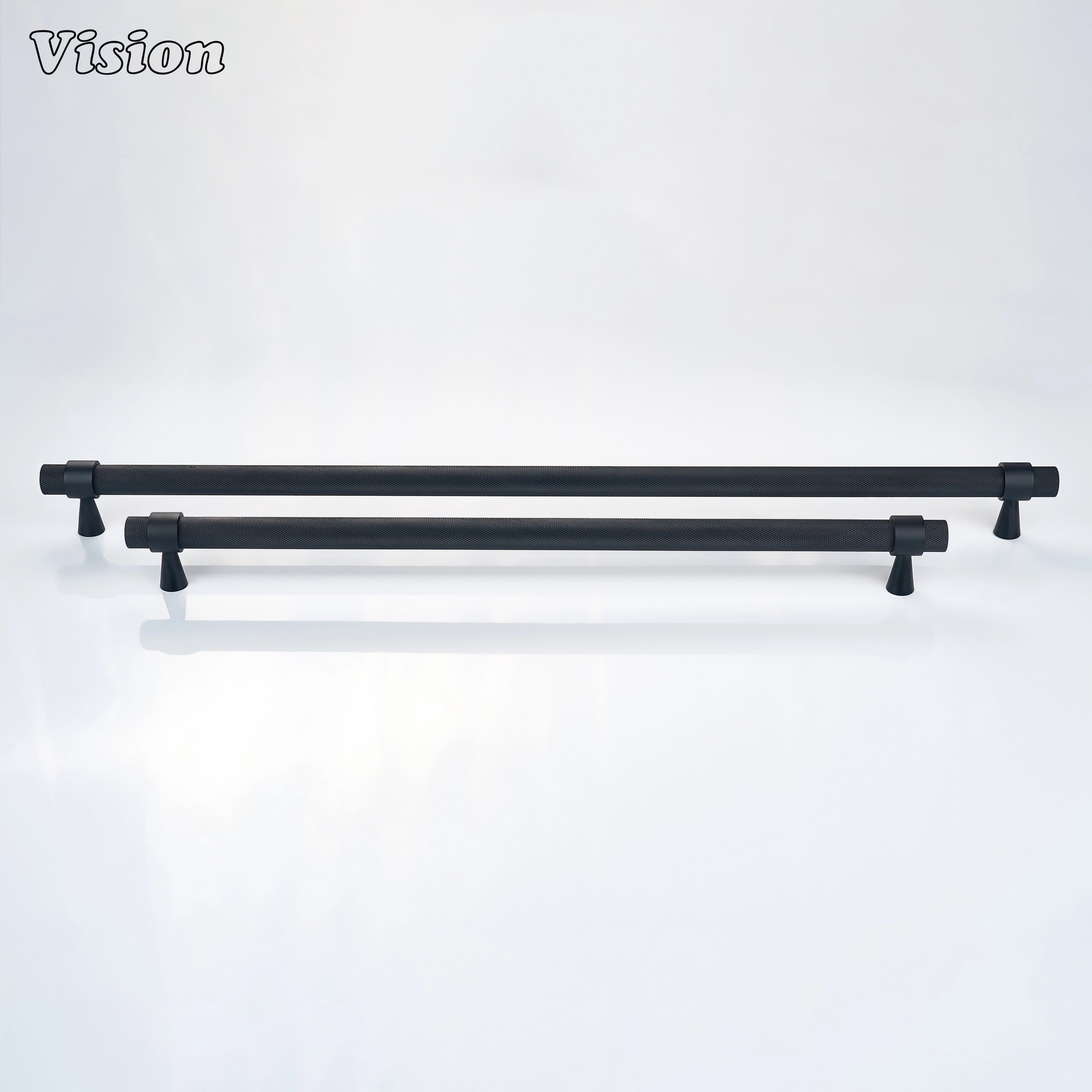 Black knurled brass appliance handle with tactile grip for heavy integrated appliance doors.