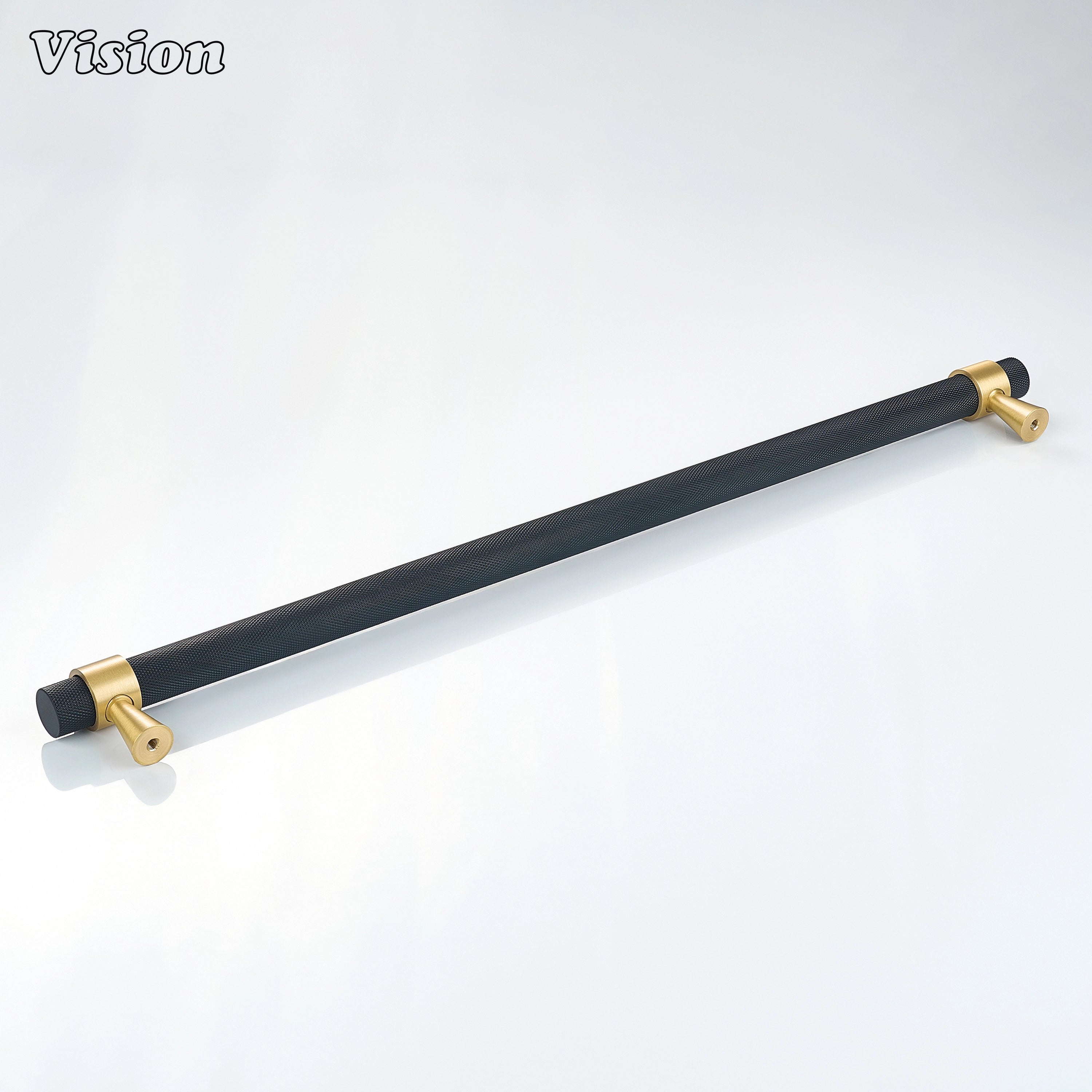 Black and Gold knurled appliance pull combining tactile grip with premium brass construction.