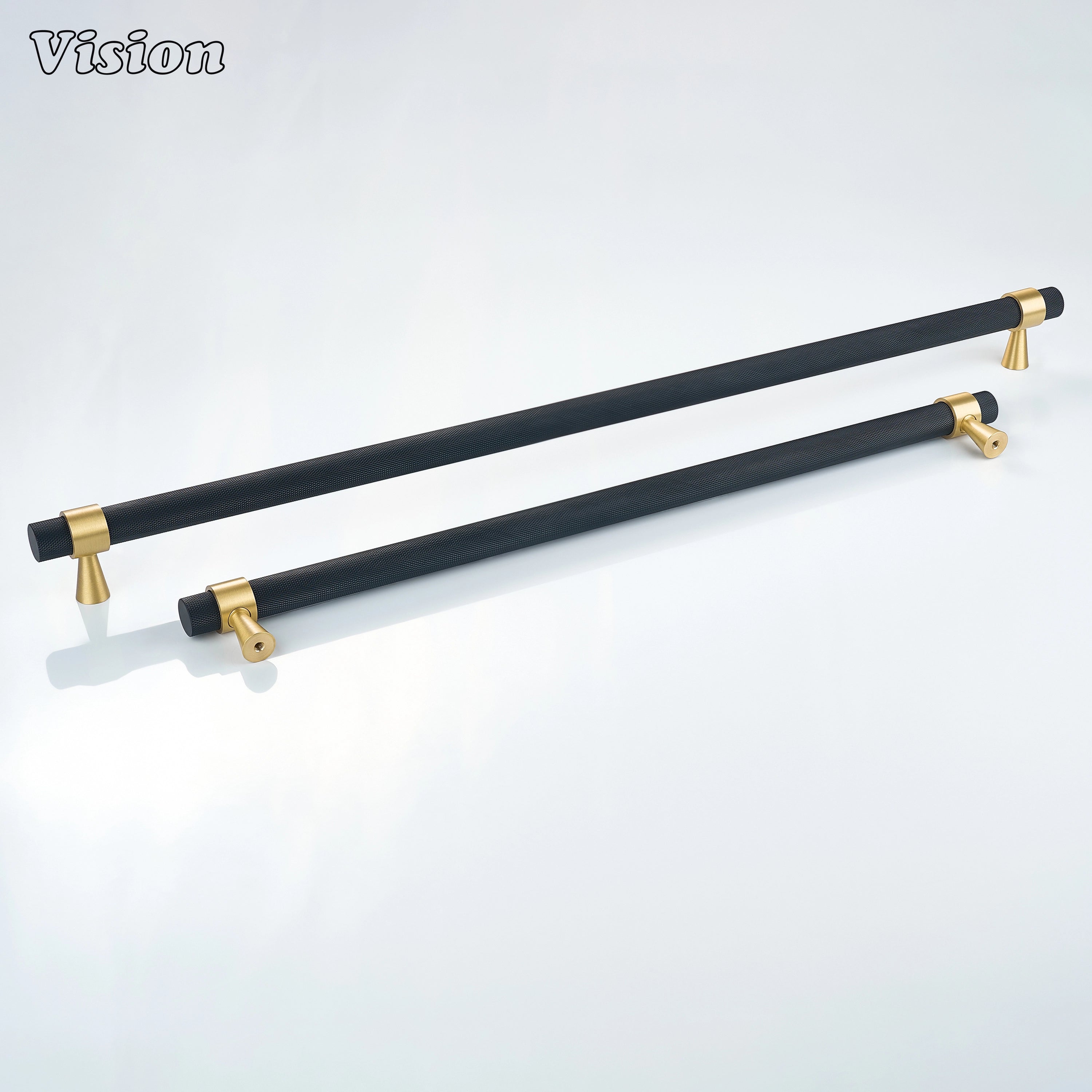 Black and Gold appliance pull with textured grip for custom pantry appliance cabinets.
