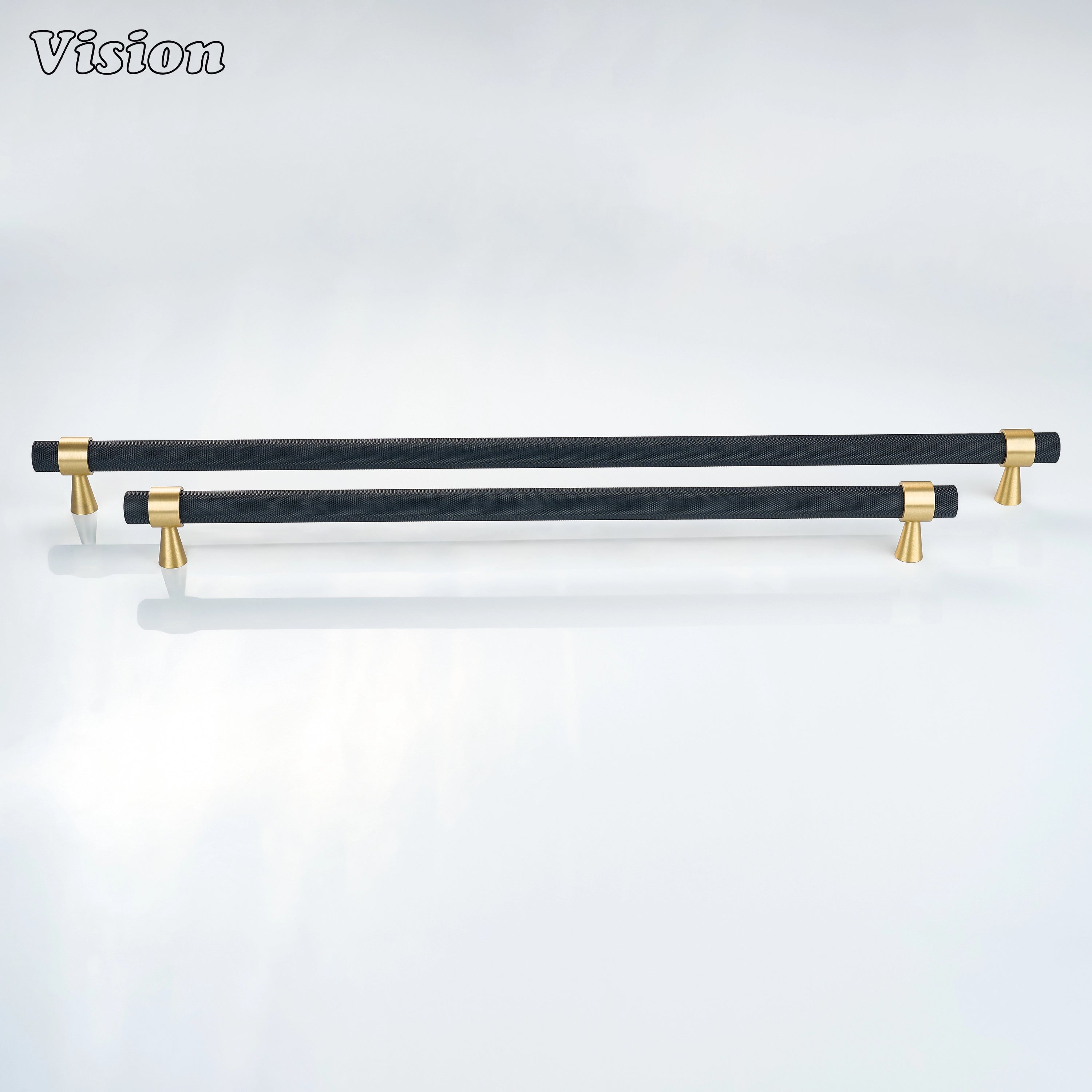 Black and Gold knurled brass appliance handle for integrated wine cooler installations.