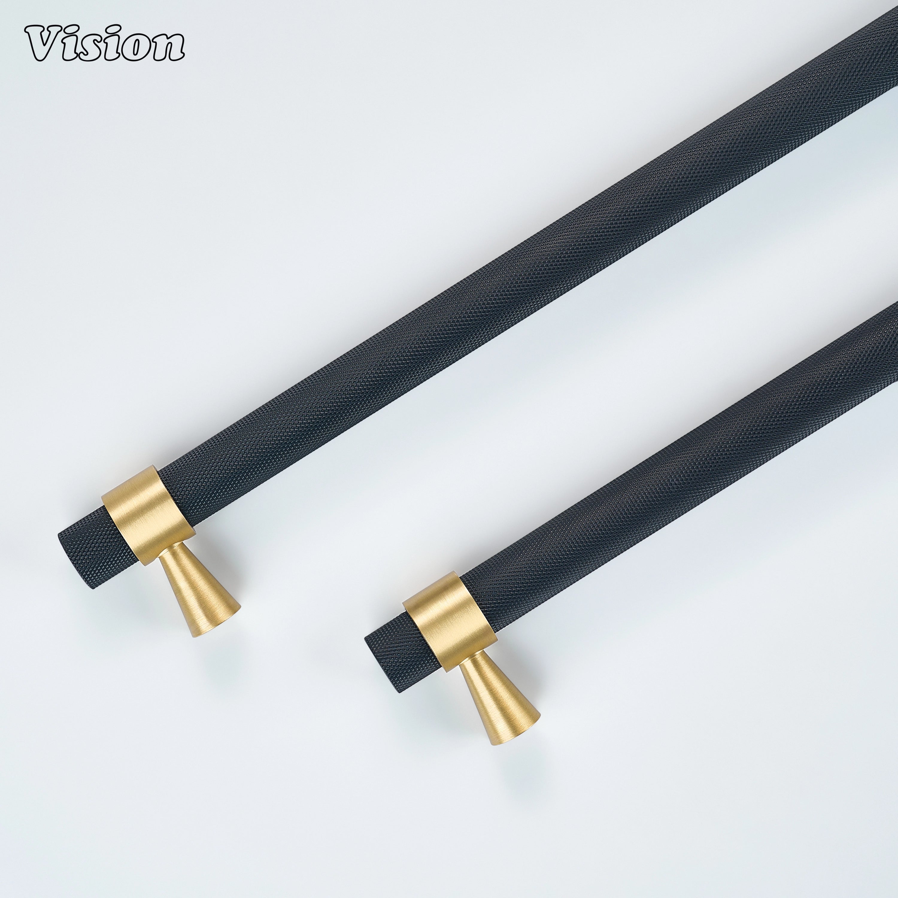 Contemporary Black and Gold appliance pull with precision-machined bar for built-in refrigeration.