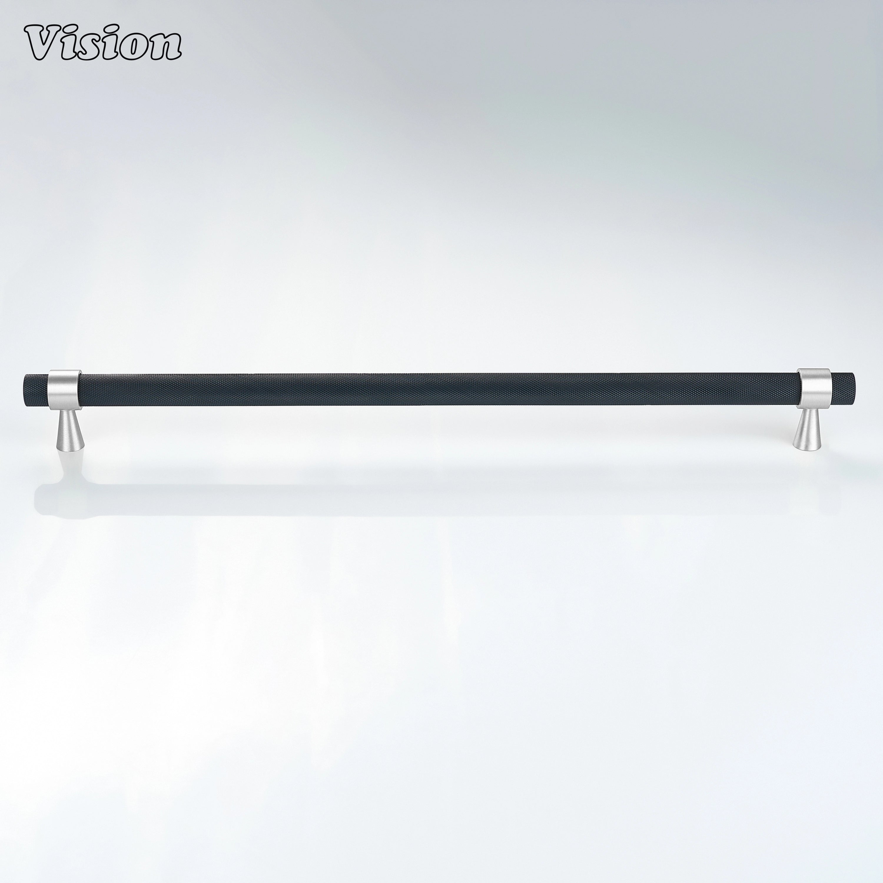 Black and Silver appliance handle with solid brass construction for premium appliance cabinetry.