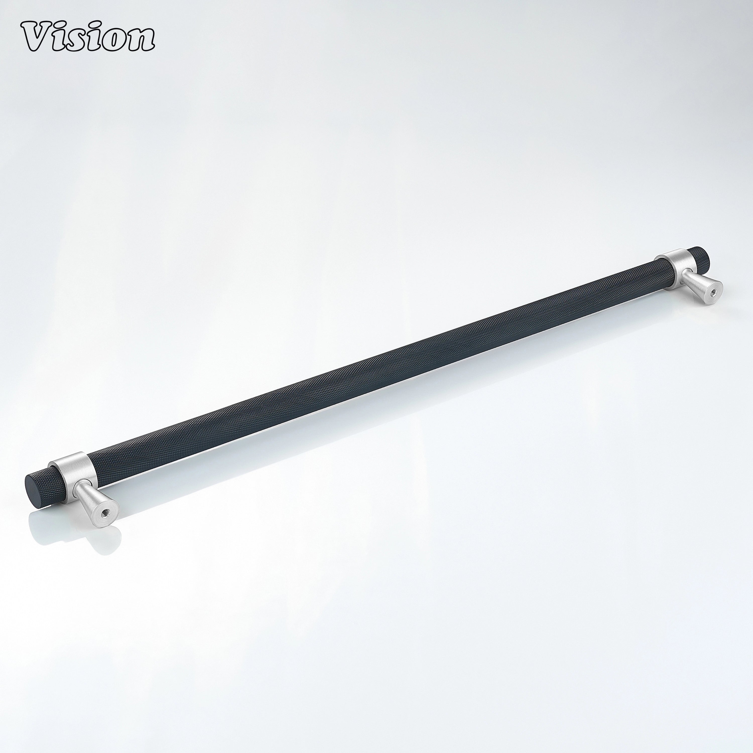 Black and Silver diamond knurled appliance pull for integrated freezer doors.