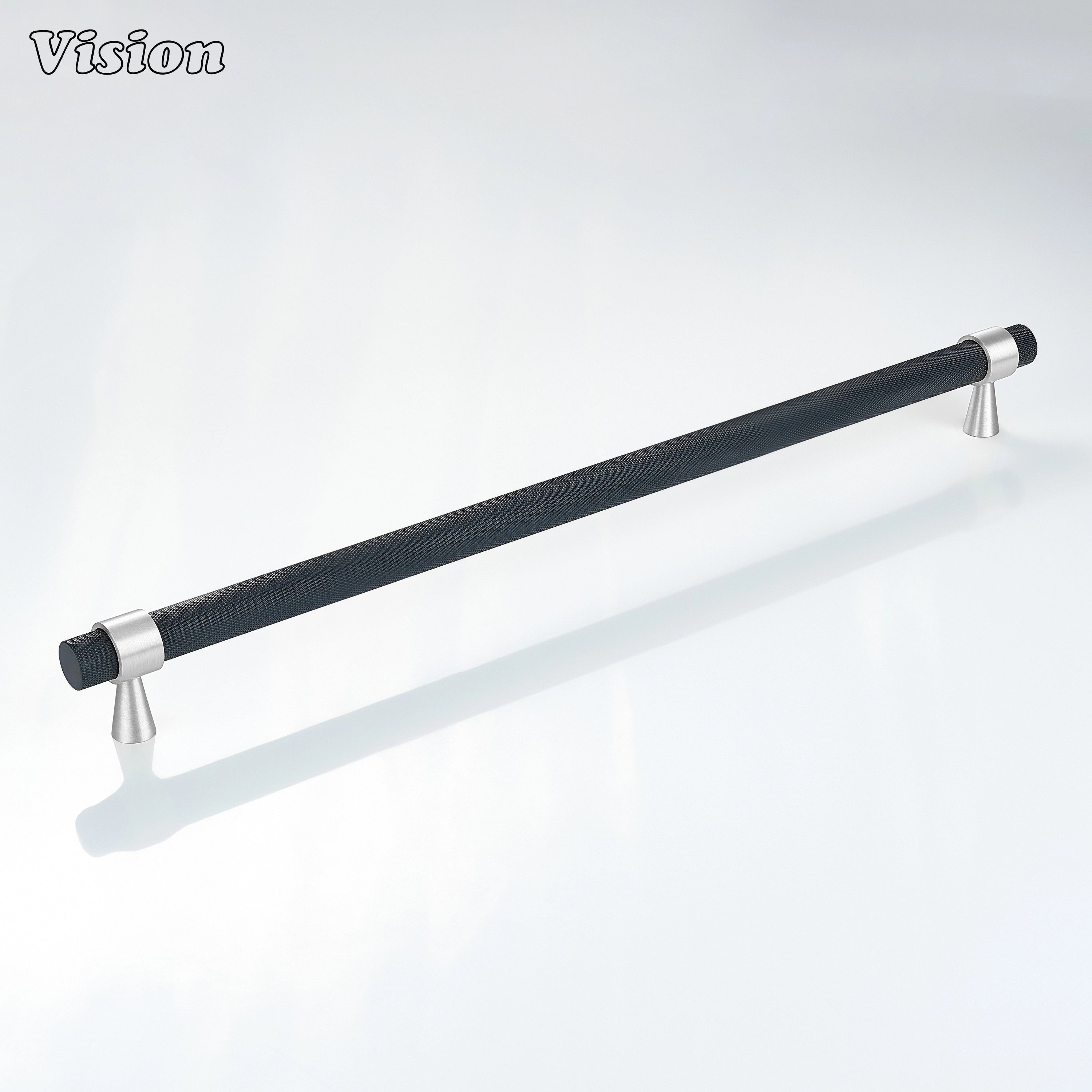 Black and Silver textured brass appliance handle with modern industrial styling.