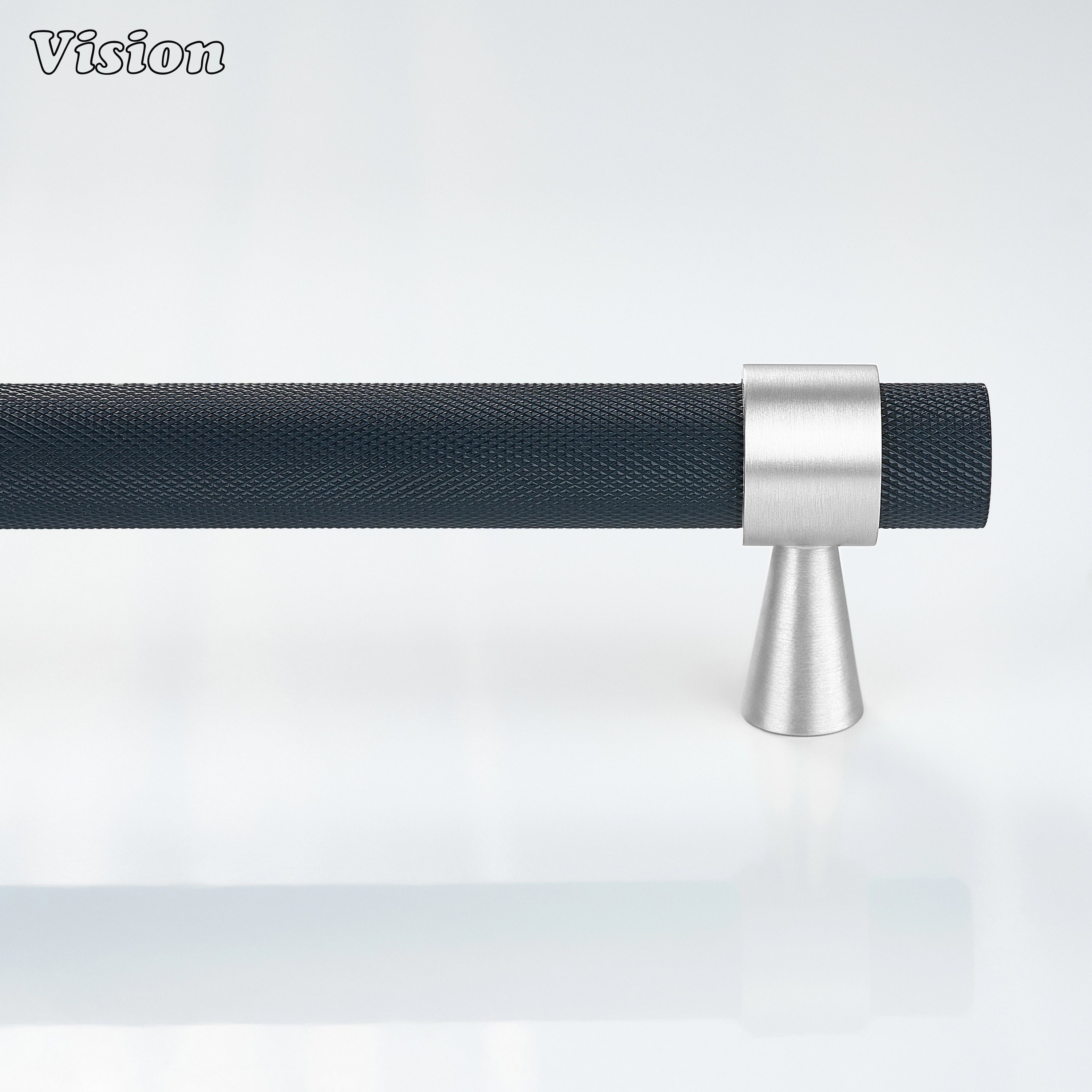 Black and Silver knurled appliance handle for custom pantry appliance cabinetry.