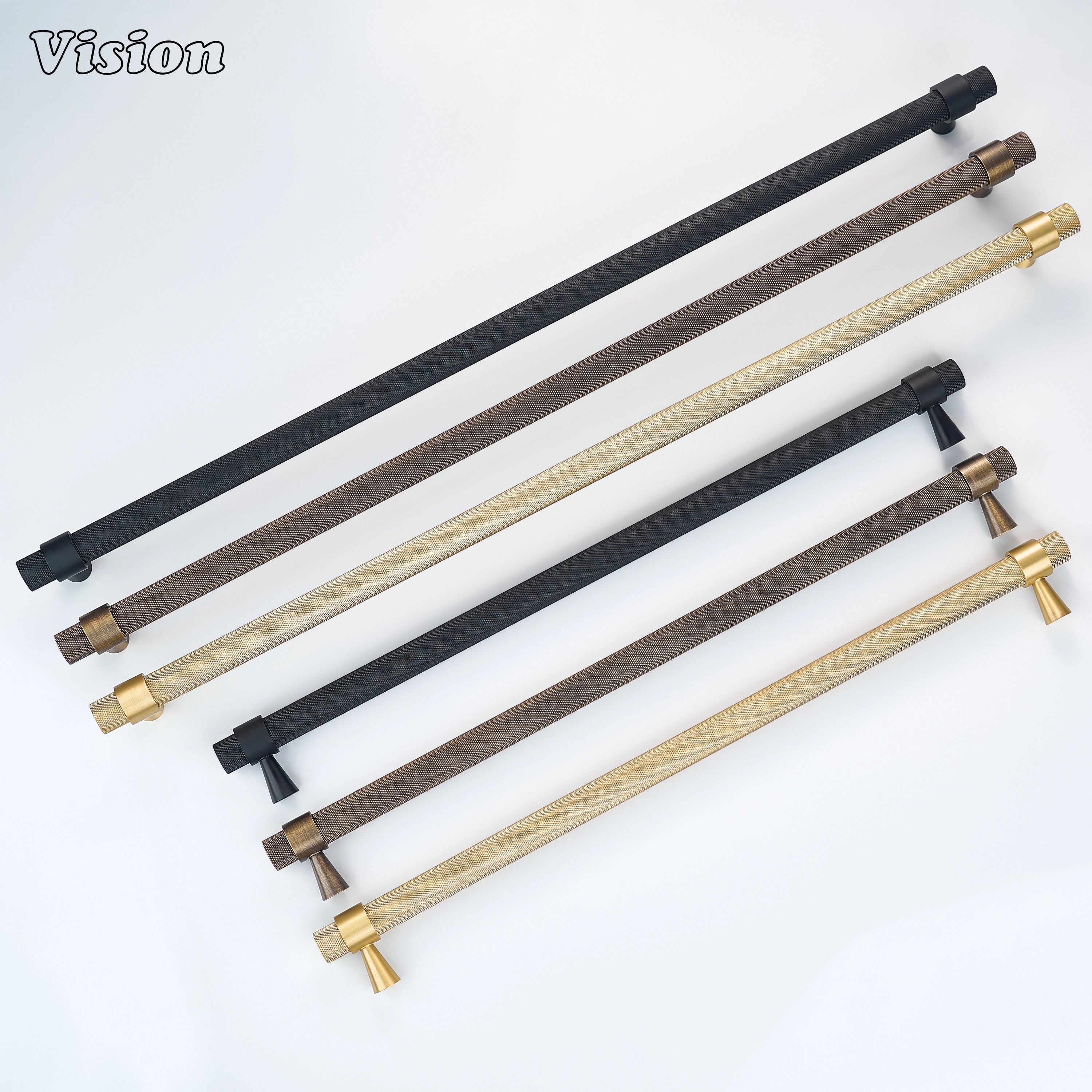 Black and Silver knurled appliance pull featuring precision-machined diamond texture for built-in freezer cabinets.