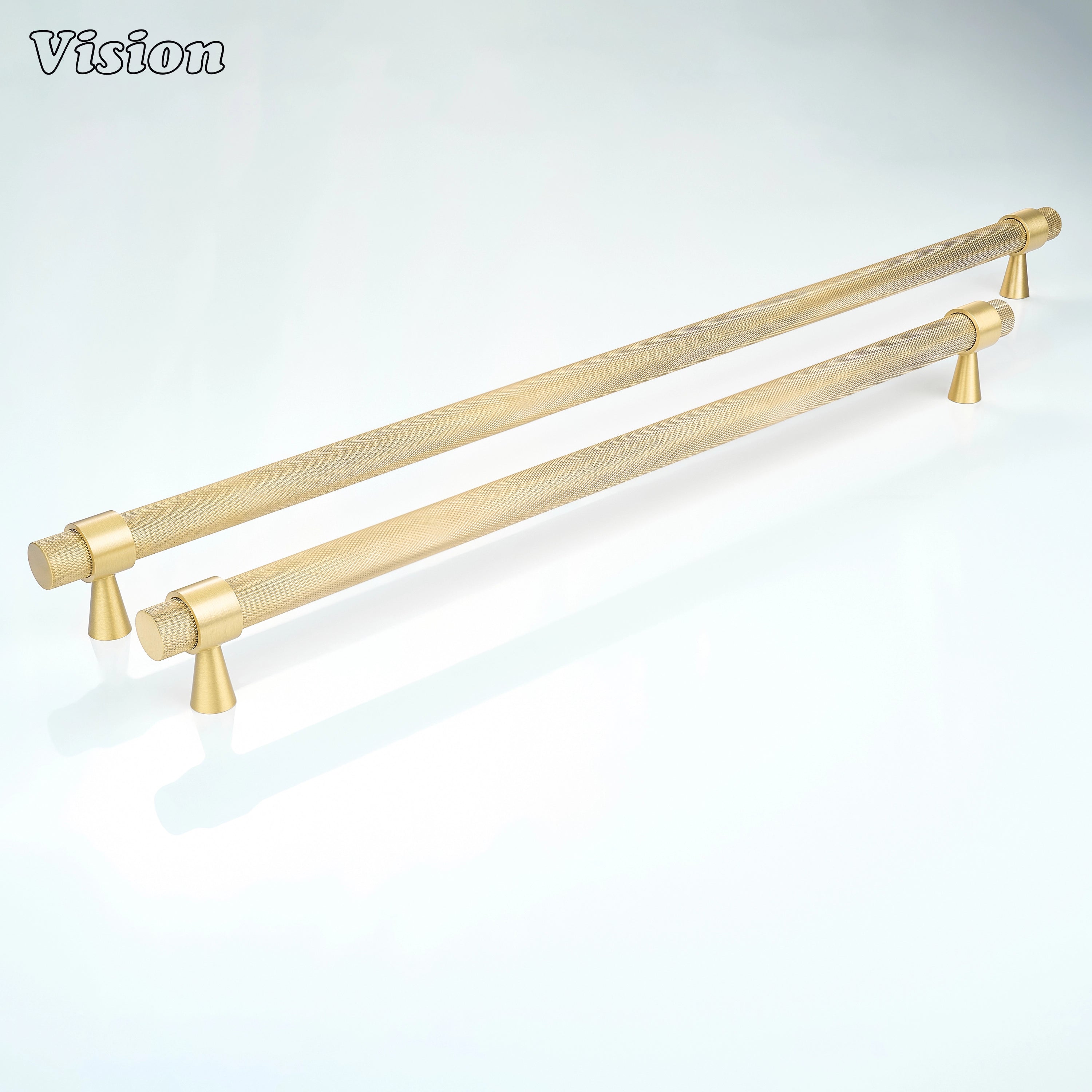 Gold diamond knurled appliance pull crafted from solid brass for luxury pantry appliance doors.