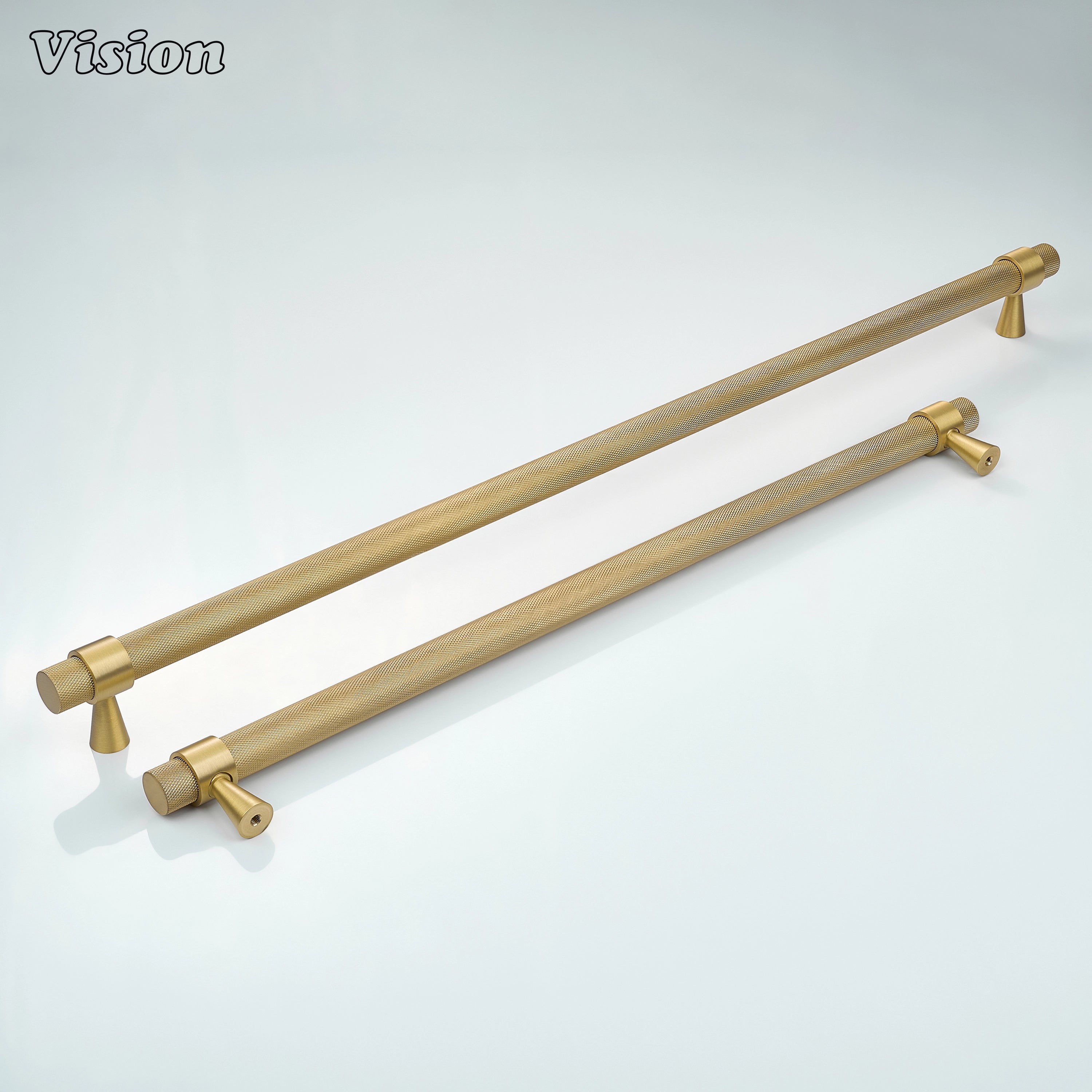 Gold appliance pull featuring a fine diamond knurled grip and solid brass construction for large cabinet appliances.