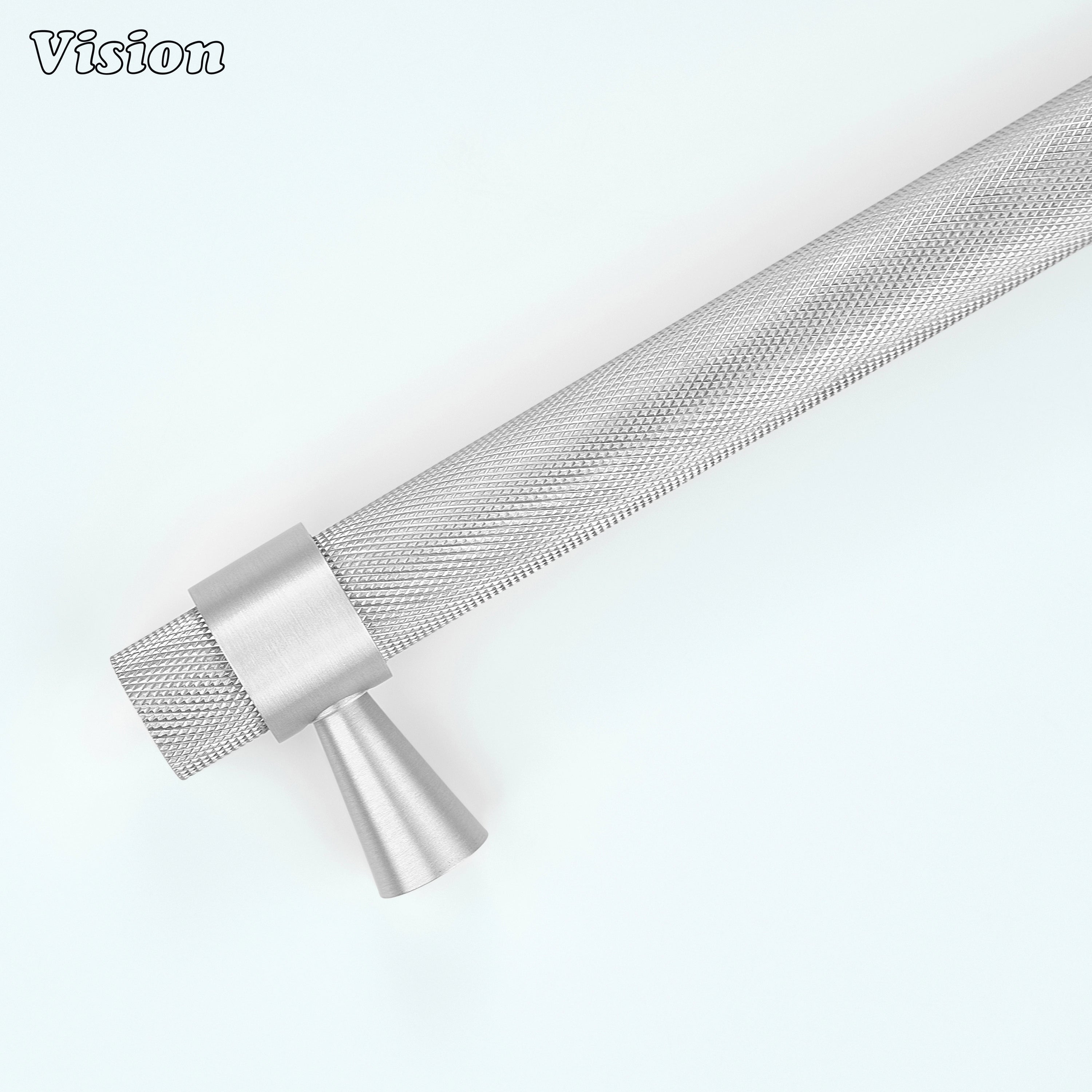 Silver textured appliance pull with secure diamond grip for heavy appliance cabinetry.