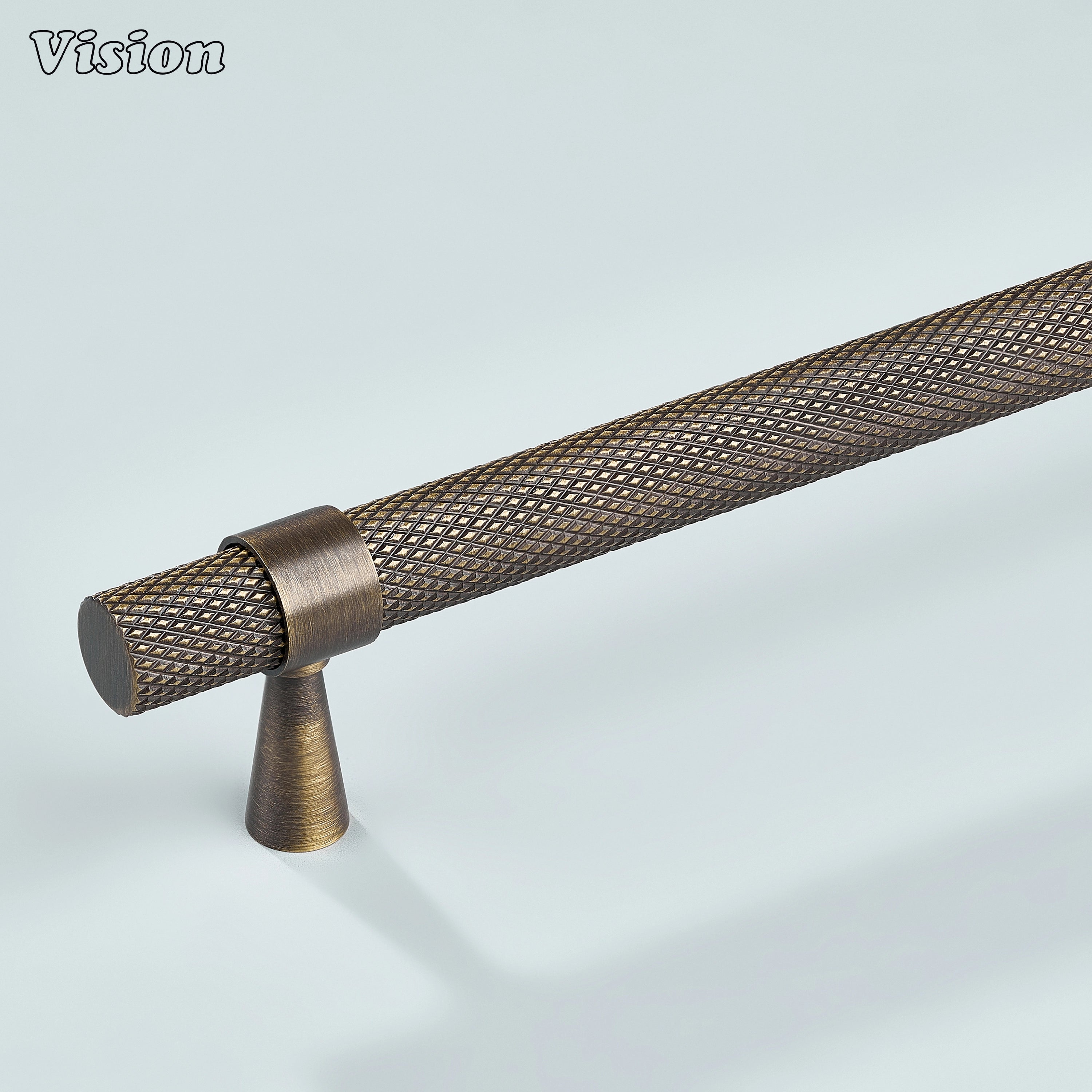 Modern antique bronze brass Canyon knurled handle for kitchen cabinets.