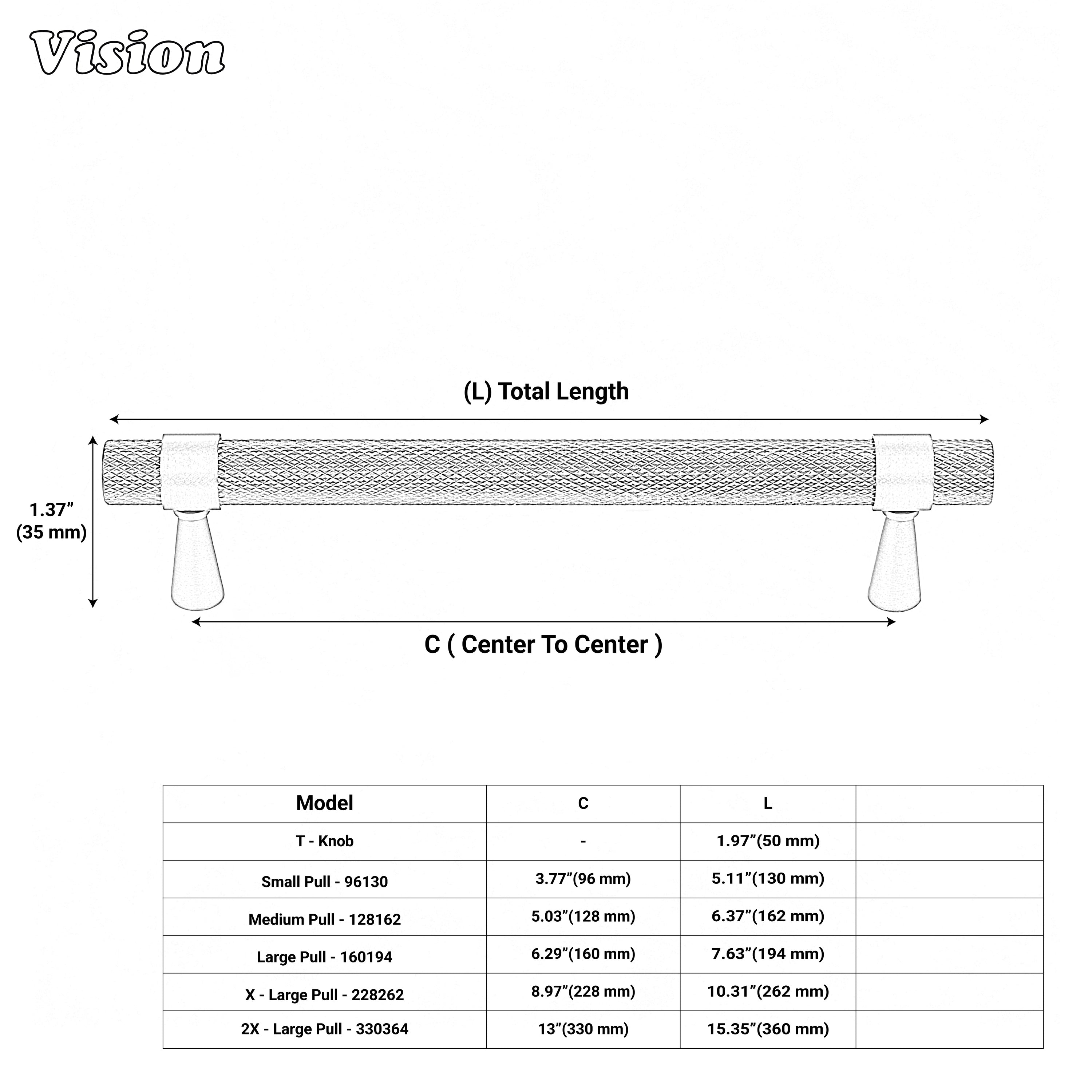 Premium antique bronze Canyon knurled handle used for cabinets and wardrobes.