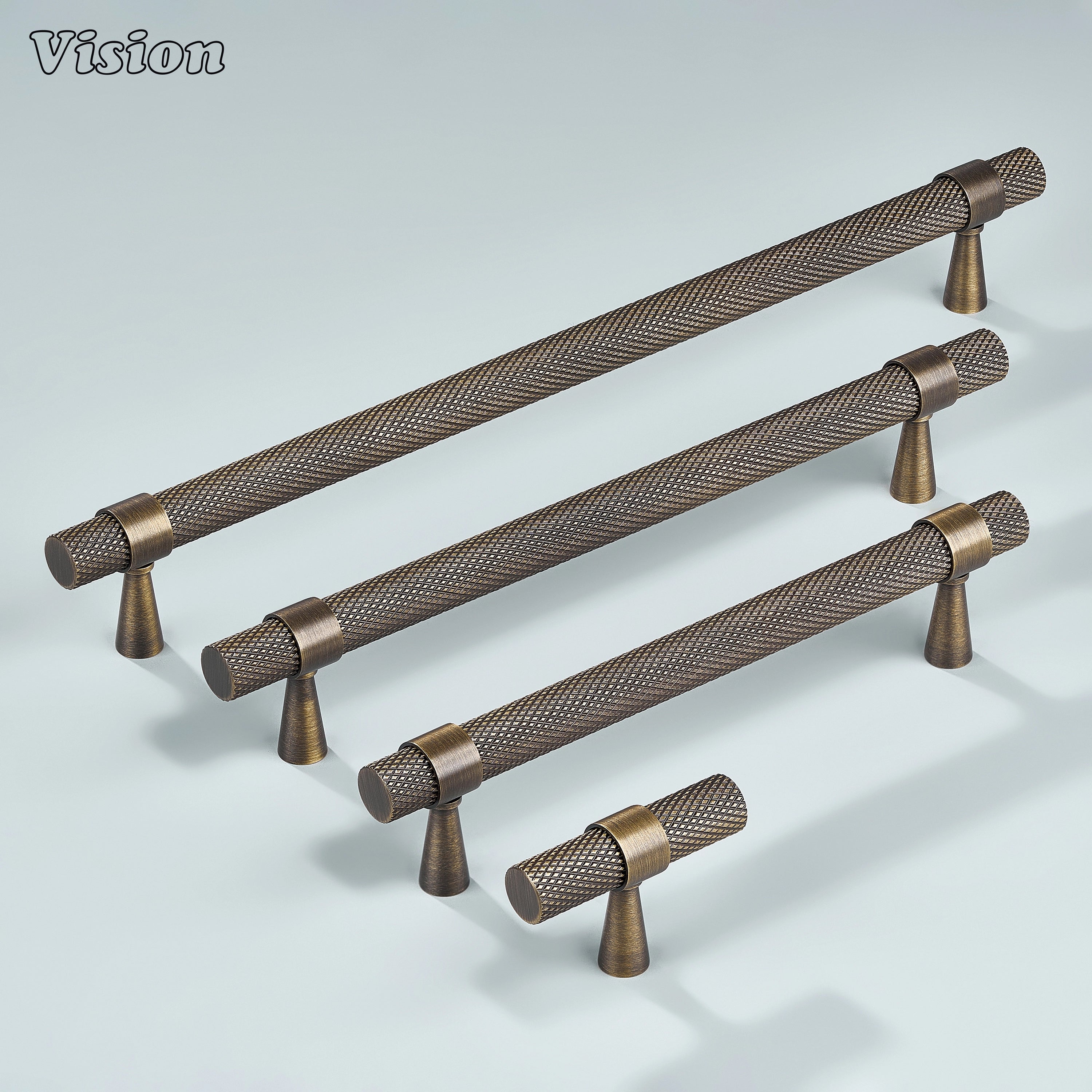 Antique bronze Canyon knurled handle designed for wardrobes and drawers.