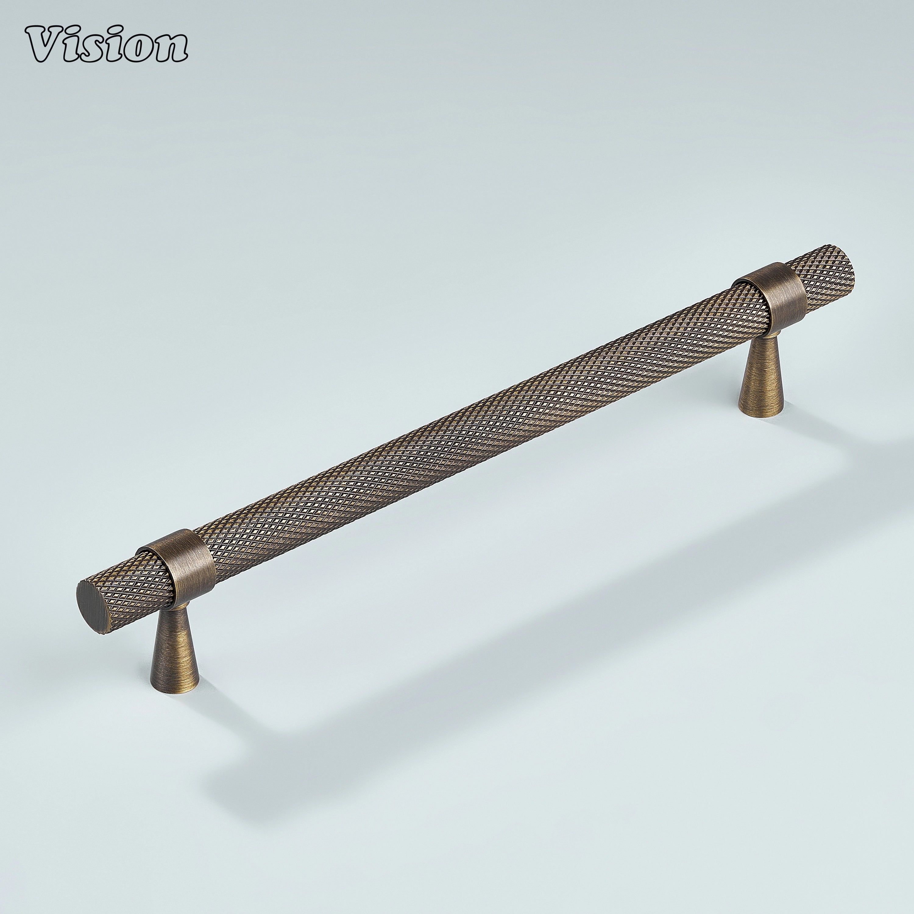 Elegant antique bronze knurled handle used for modular kitchen drawers.