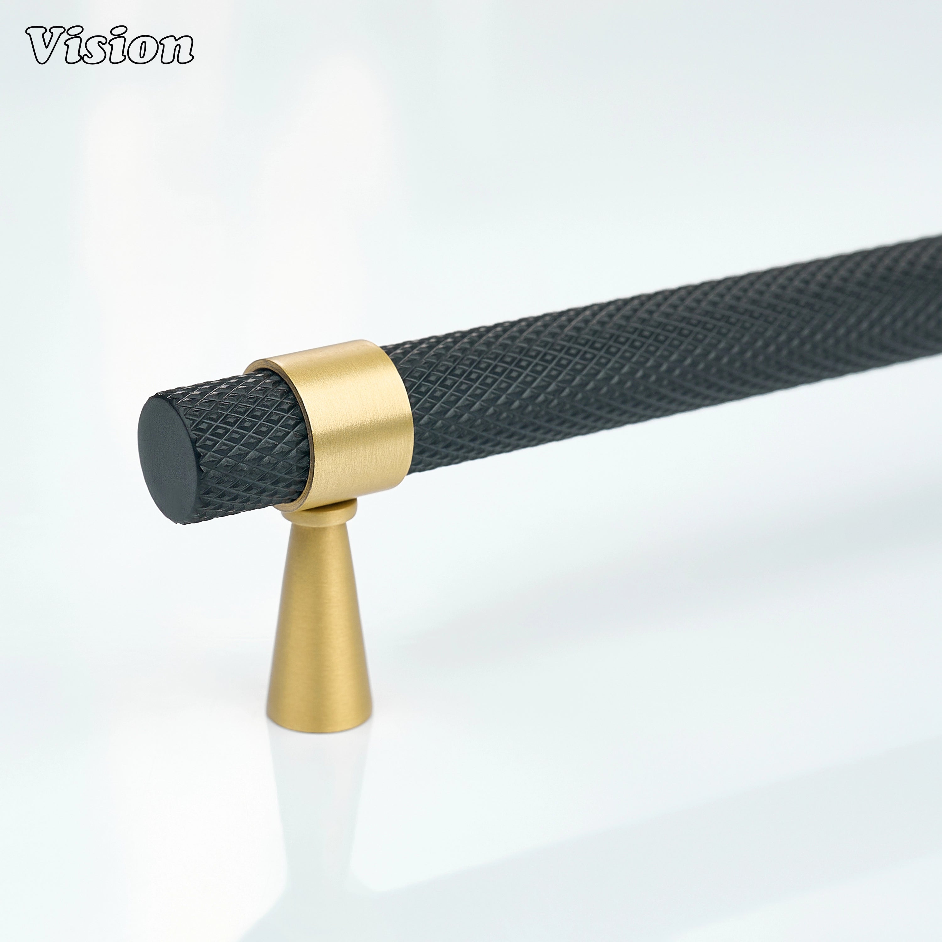 Black knurled cabinet handle with Gold cone legs for kitchen cabinets