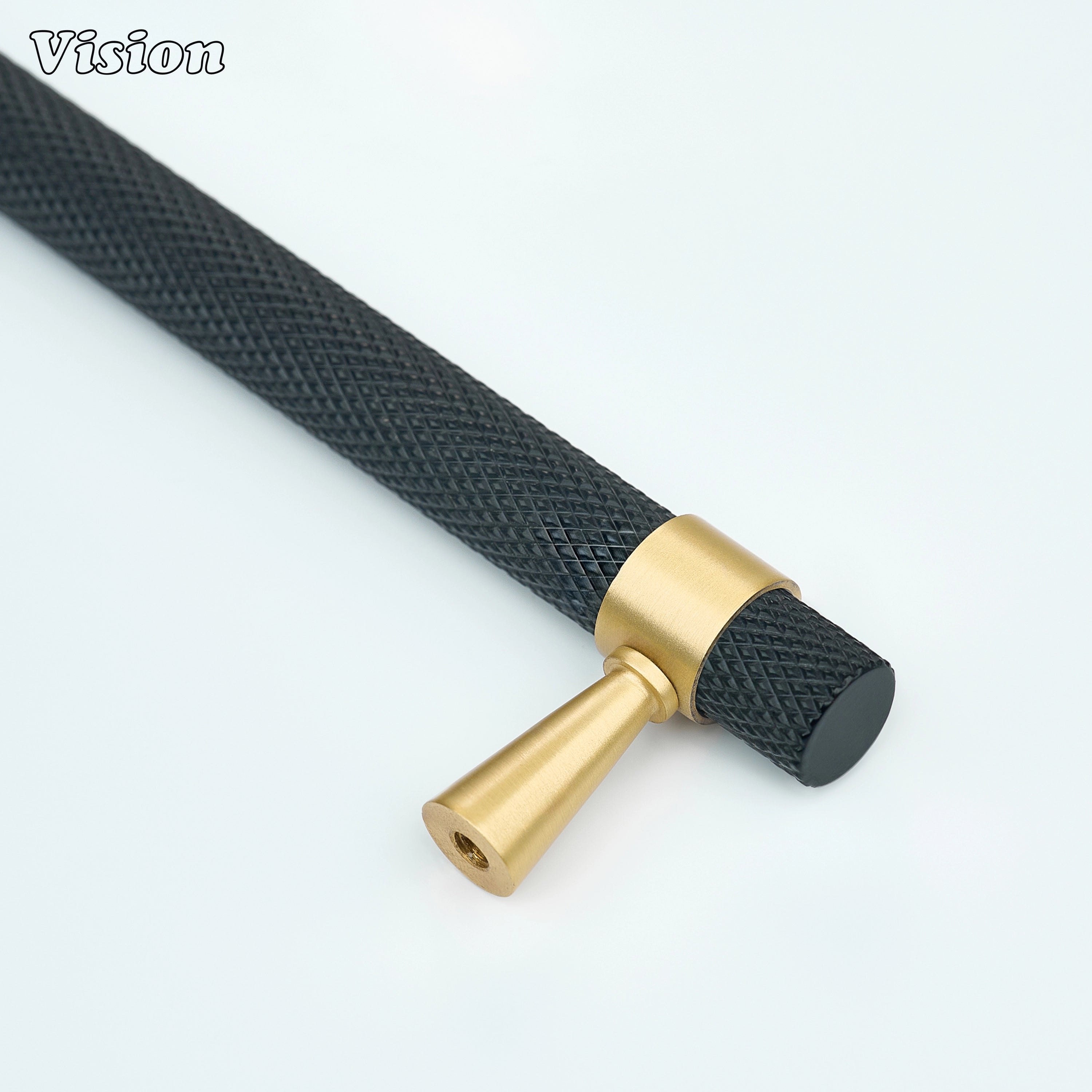 Bar style knurled cabinet handle in Black with Gold legs